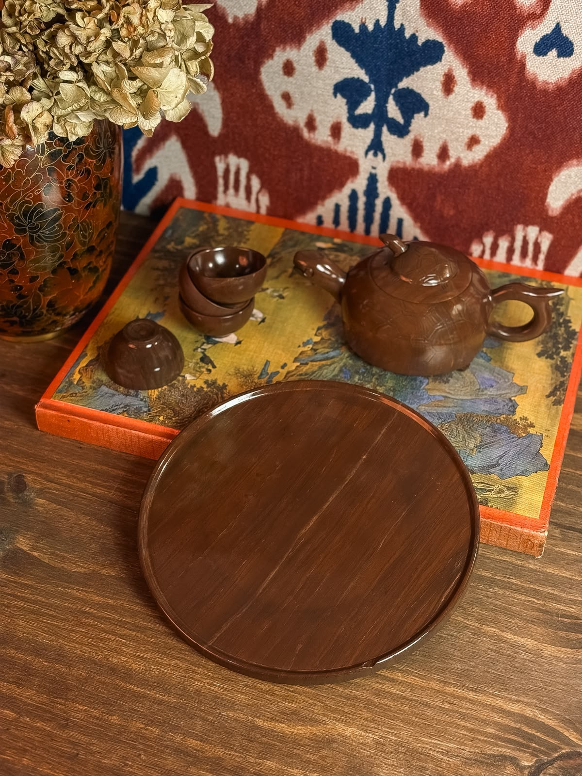 Conjunto de Chá Esculpido em Pedra com Bule de Tartaruga, 4 Copinhos e Bandeja