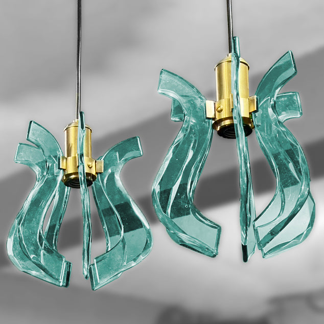 Luminária pendentes Mid Century em vidro azulado 