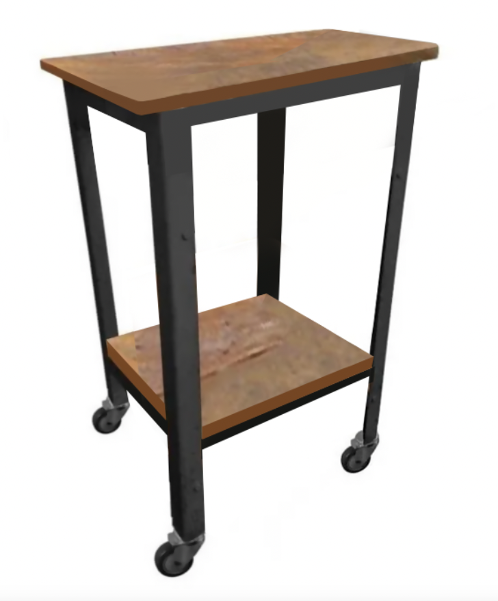 Bancada / Mesa de apoio para cozinha (ilha de preparo) em metal preto e madeira 