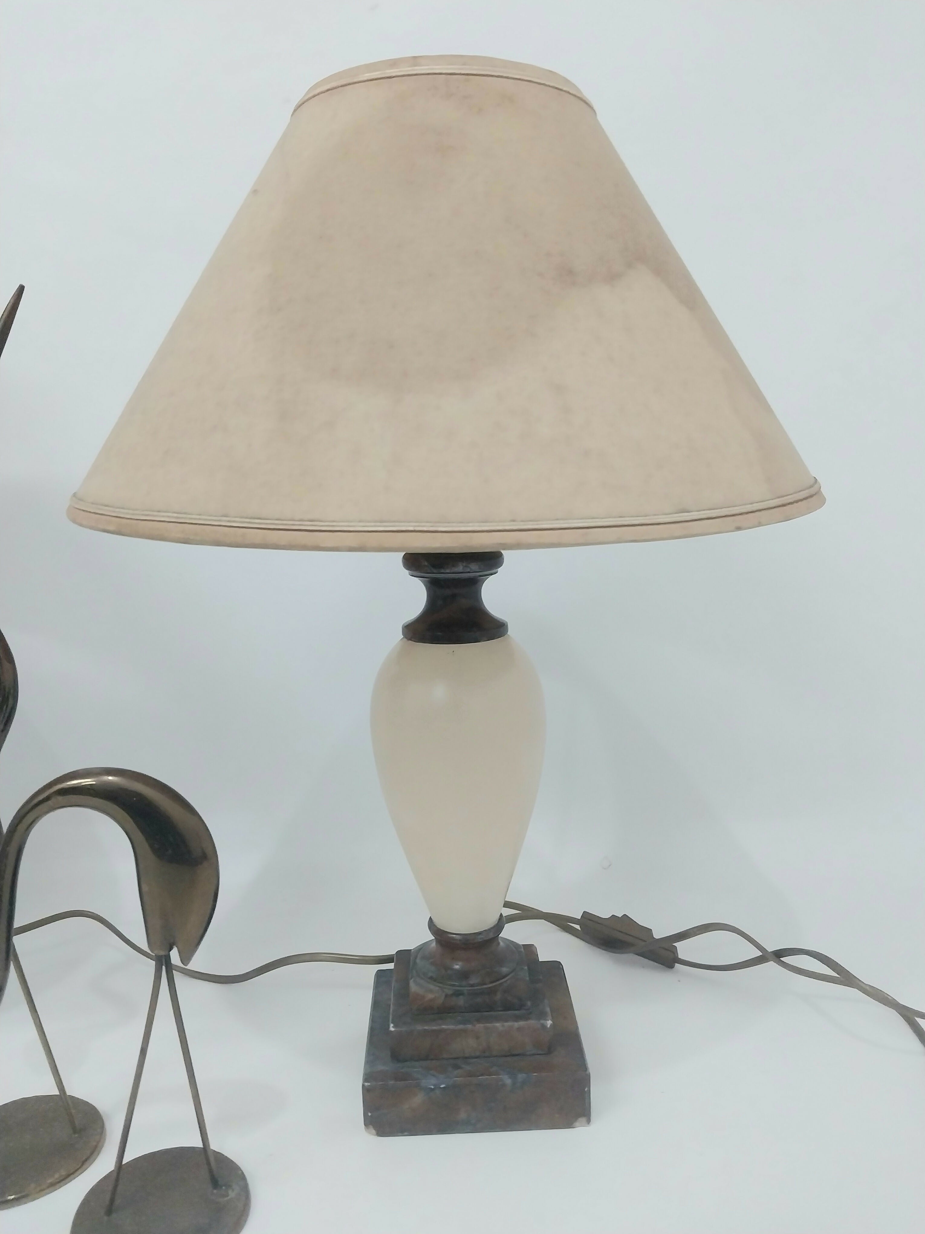 Par de Abajur Antigo em Alabastro e Mármore