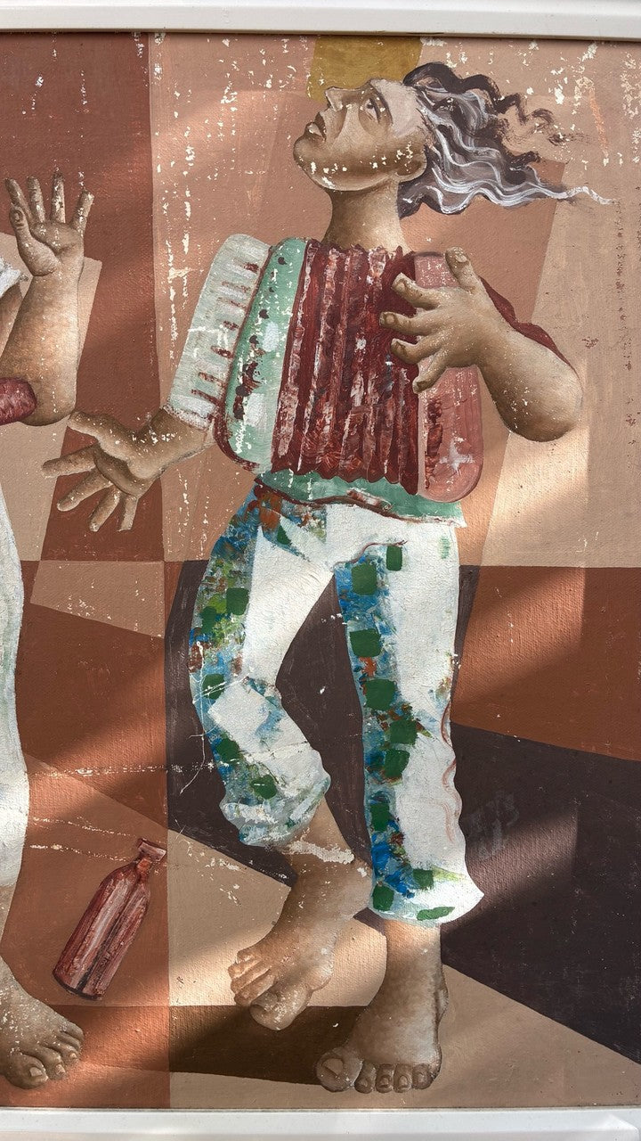 Quadro Pintura Figurativa com Três Músicos/Dançarinos