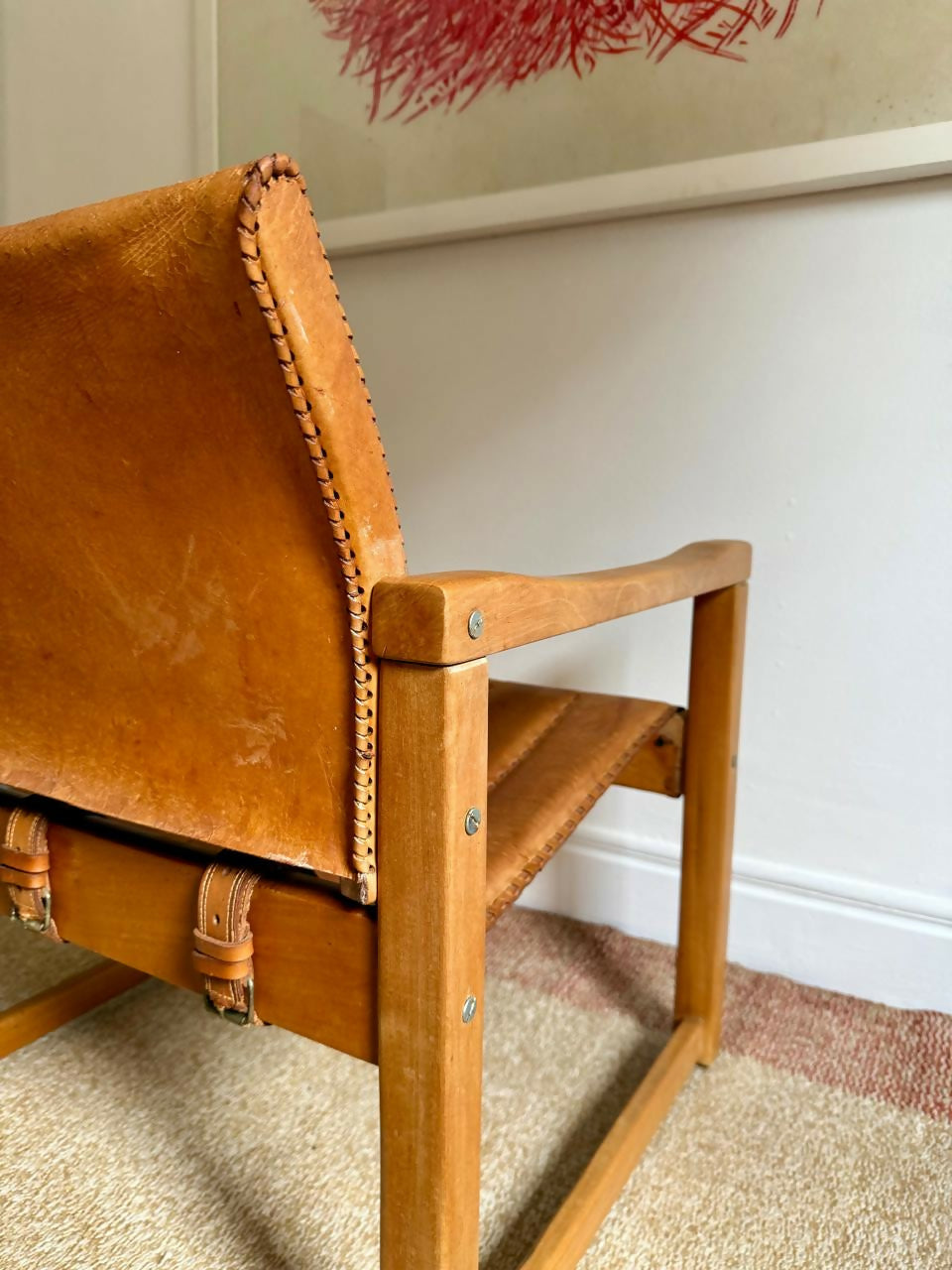 Poltrona "Diana Chair" de Karin Mobring anos 70 em madeira e couro natural marrom 