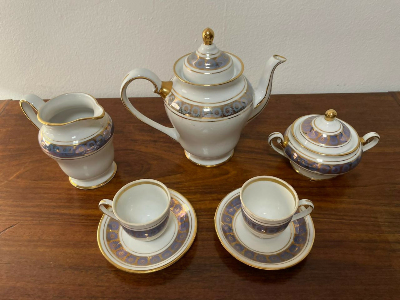 Aparelho de café em porcelana Barão do Rio Branco azul e dourado