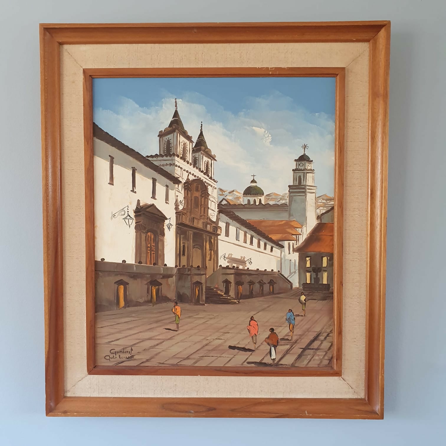 Maravilhoso quadro Óleo sobre tela de escola equatoriana, de Jorge Guarderas
