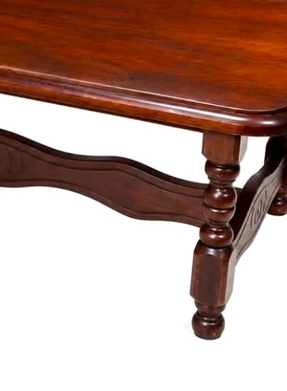 MESA DE CENTRO RETANGULAR EM MADEIRA MACIÇA COM PÉS TORNEADOS 