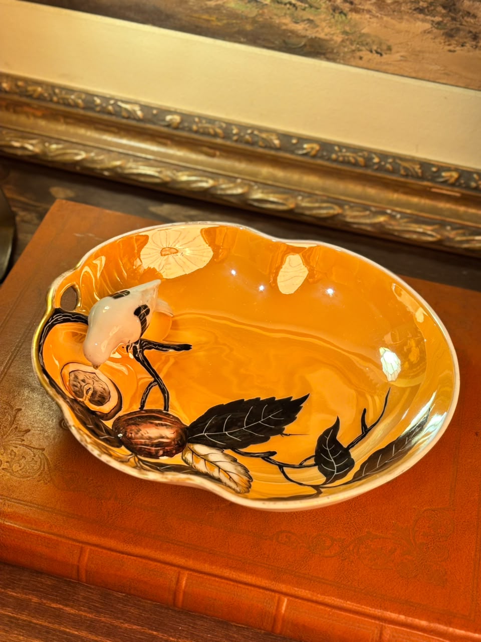 Travessa Noritake Morimura Lusterware Pintada À Mão Com Pássaro, Japão, Déc. 1920/30