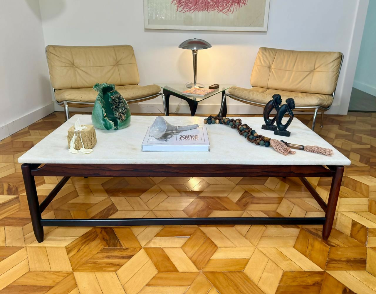 Mesa de Centro Jorge Jabour Mauad - Móveis Cantú Jacarandá e Mármore Anos 60