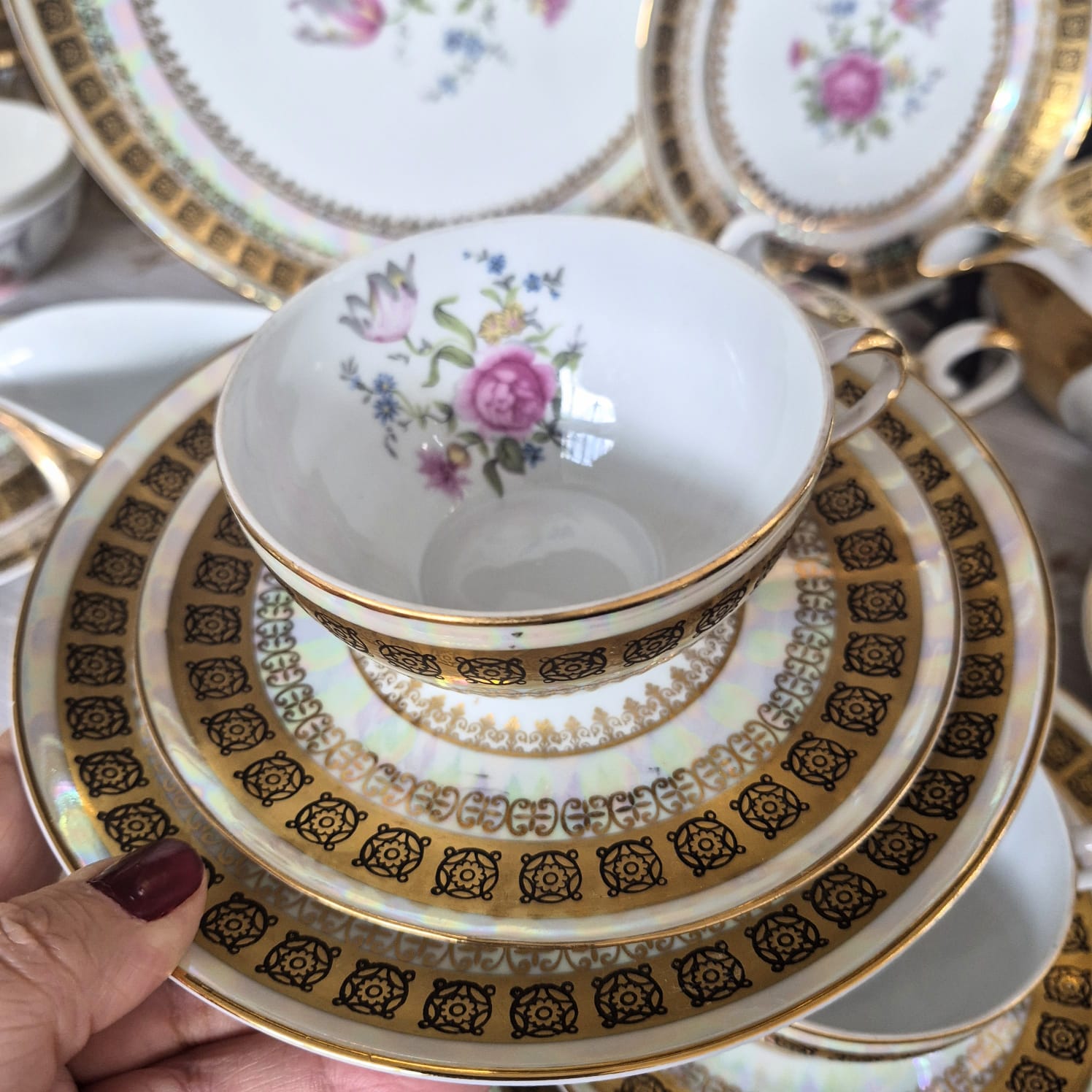 Conjunto de chá em porcelana nacional Schmidt,  anos 40, Rio do Testo. 22 peças impecáveis!