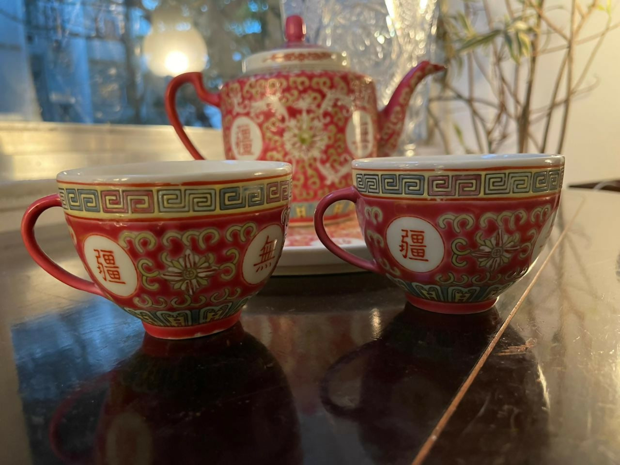 Conjunto de chá chinês em porcelana Policromada em vermelho