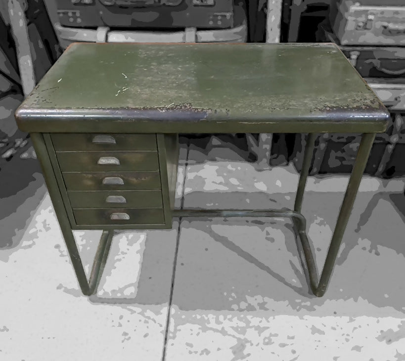 Mesa escrivaninha antiga de aço verde escuro - Estilo industrial