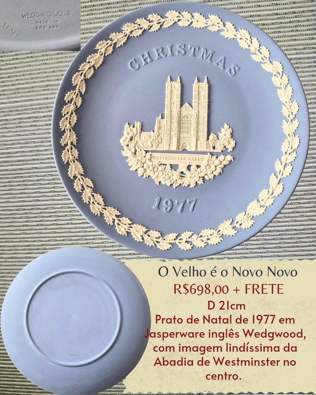 Prato de Natal de 1977 em jasperware inglês Wedgwood