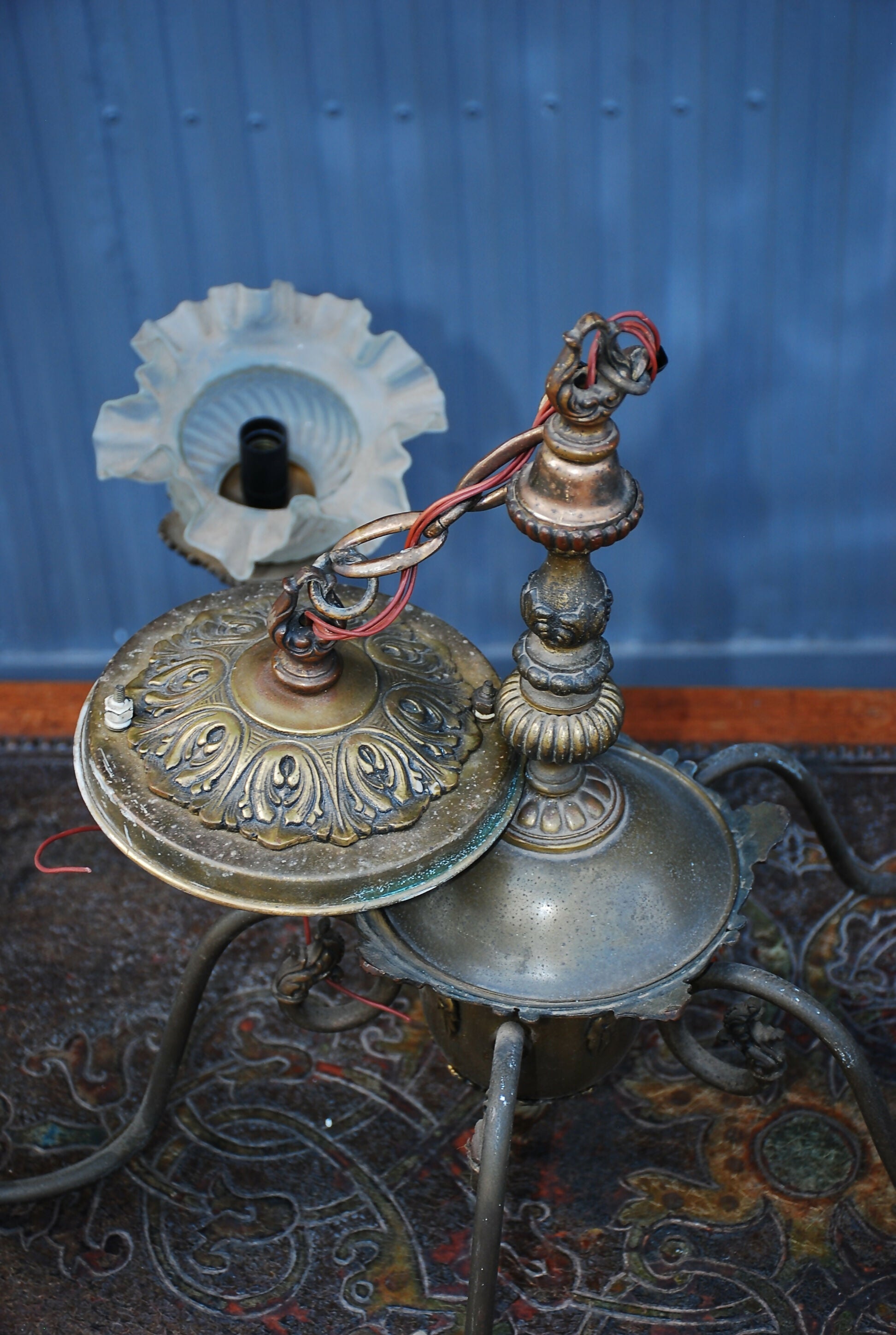 lustre bronze carlo montalto , 5 bocais , anos 70