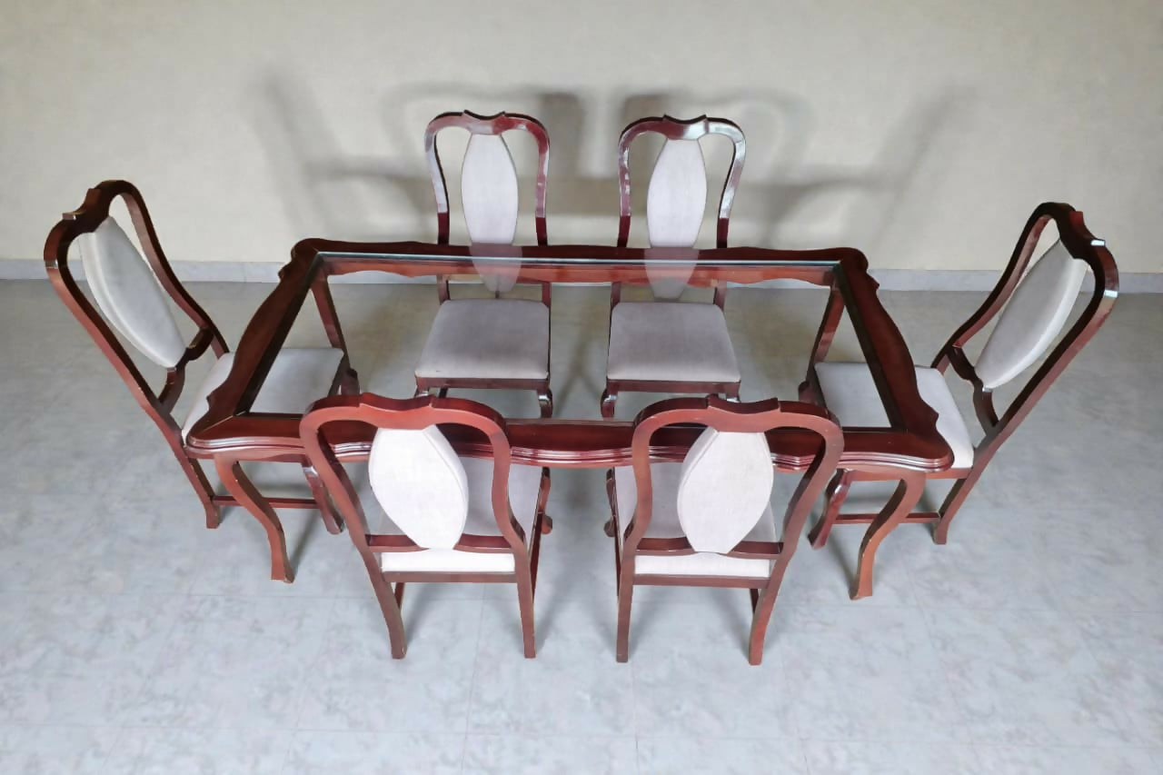 Mesa Tampo de Vidro com 6 Cadeiras Estilo Provençal