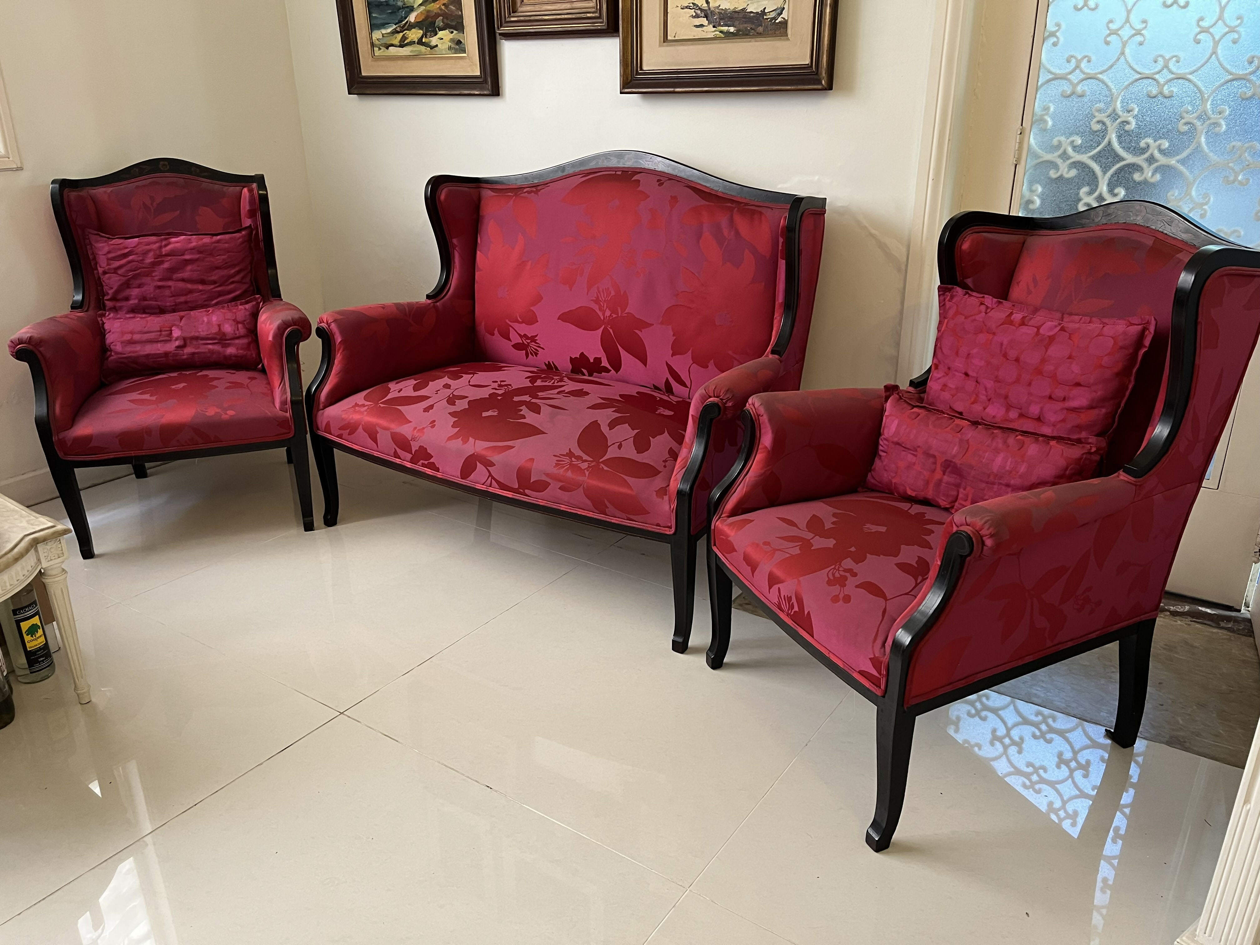 Conjunto Sala Vermelho / Cereja - sofá com 2 poltronas