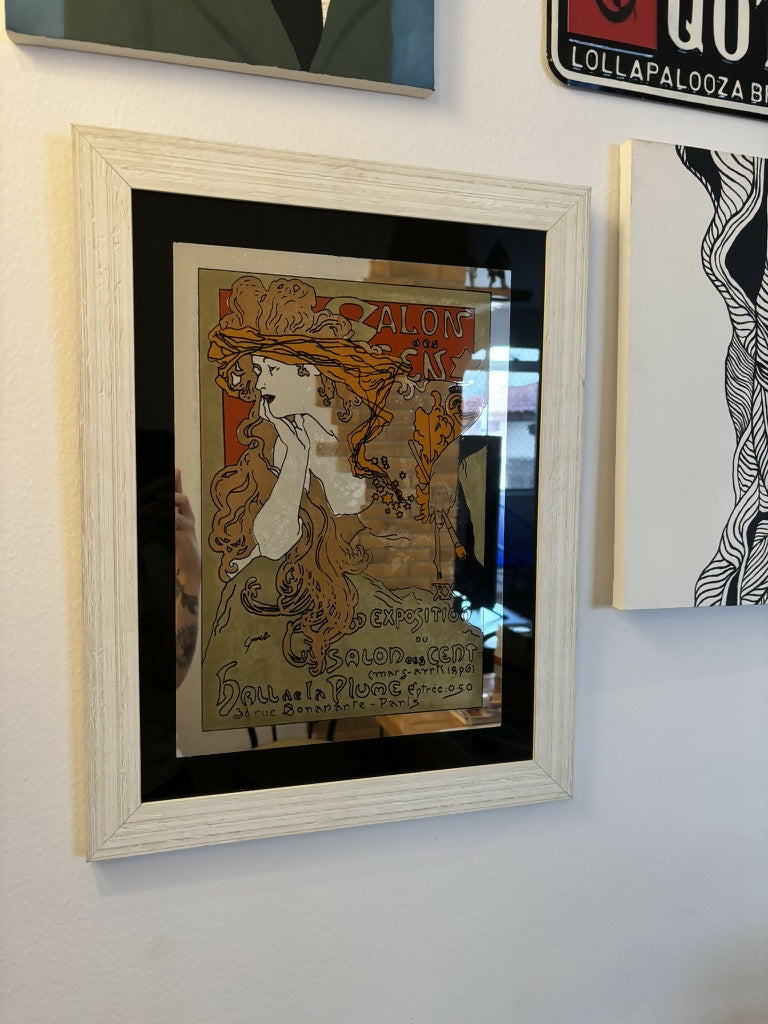 Quadro Espelhado com serigrafia da obra "Salon des cent", de Alphose Mucha
