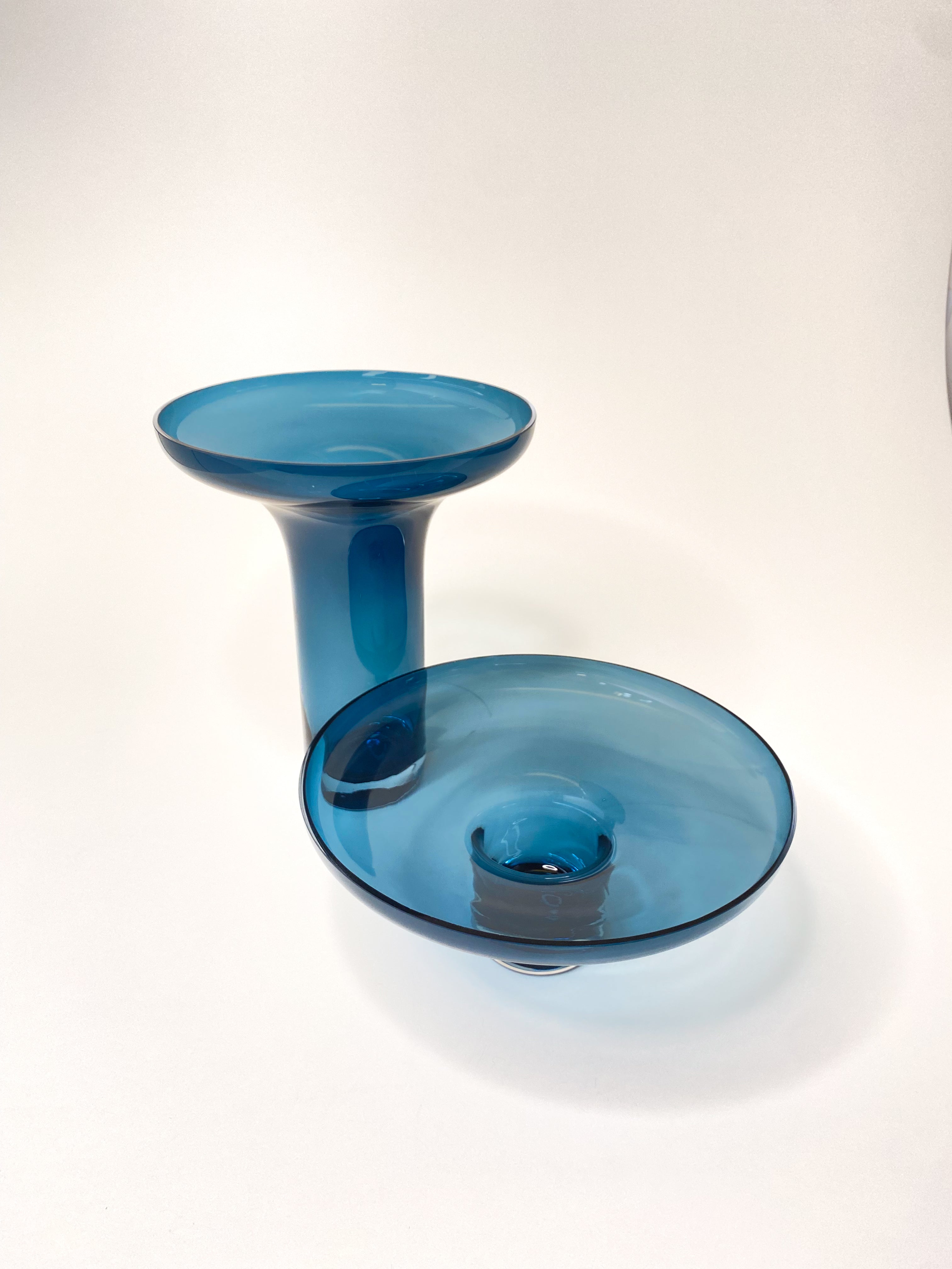 Par de Vasos / Fruteira de cristal azul