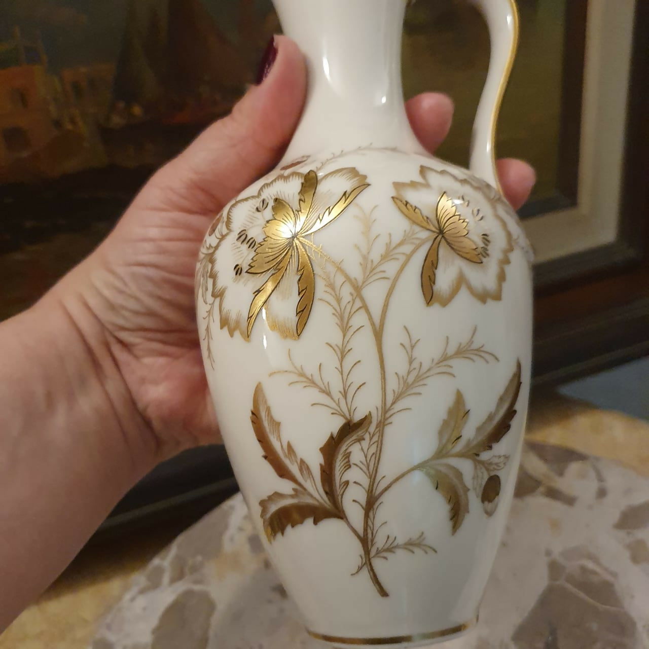 Jarra lindíssima em porcelana alemã Lindner Bavaria, meados do sec. XX