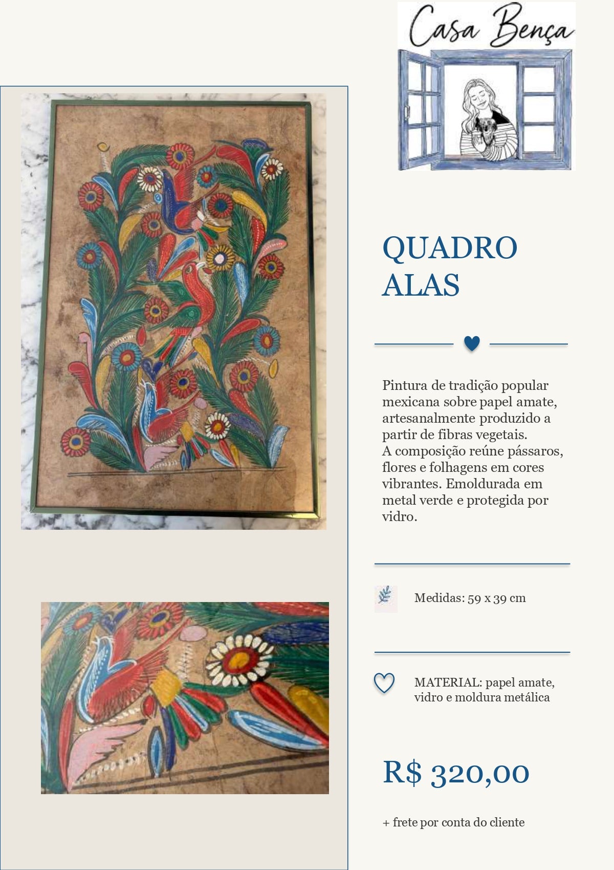 Quadro pintado à mão com pássaros e flores - Quadro "Alas"