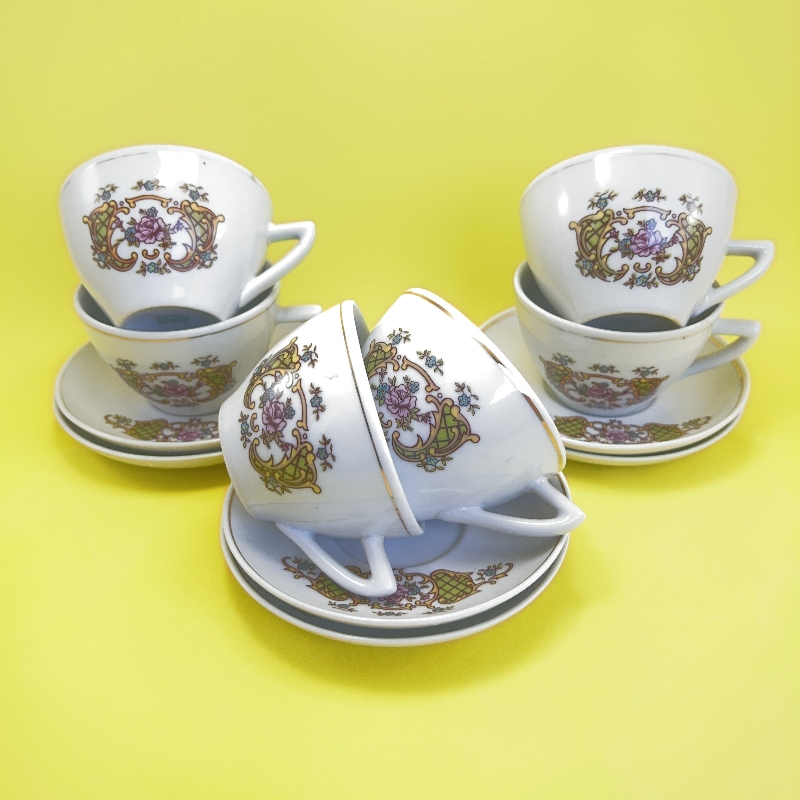 Porcelana Pozzani Jogo de Chá com estampa floral 