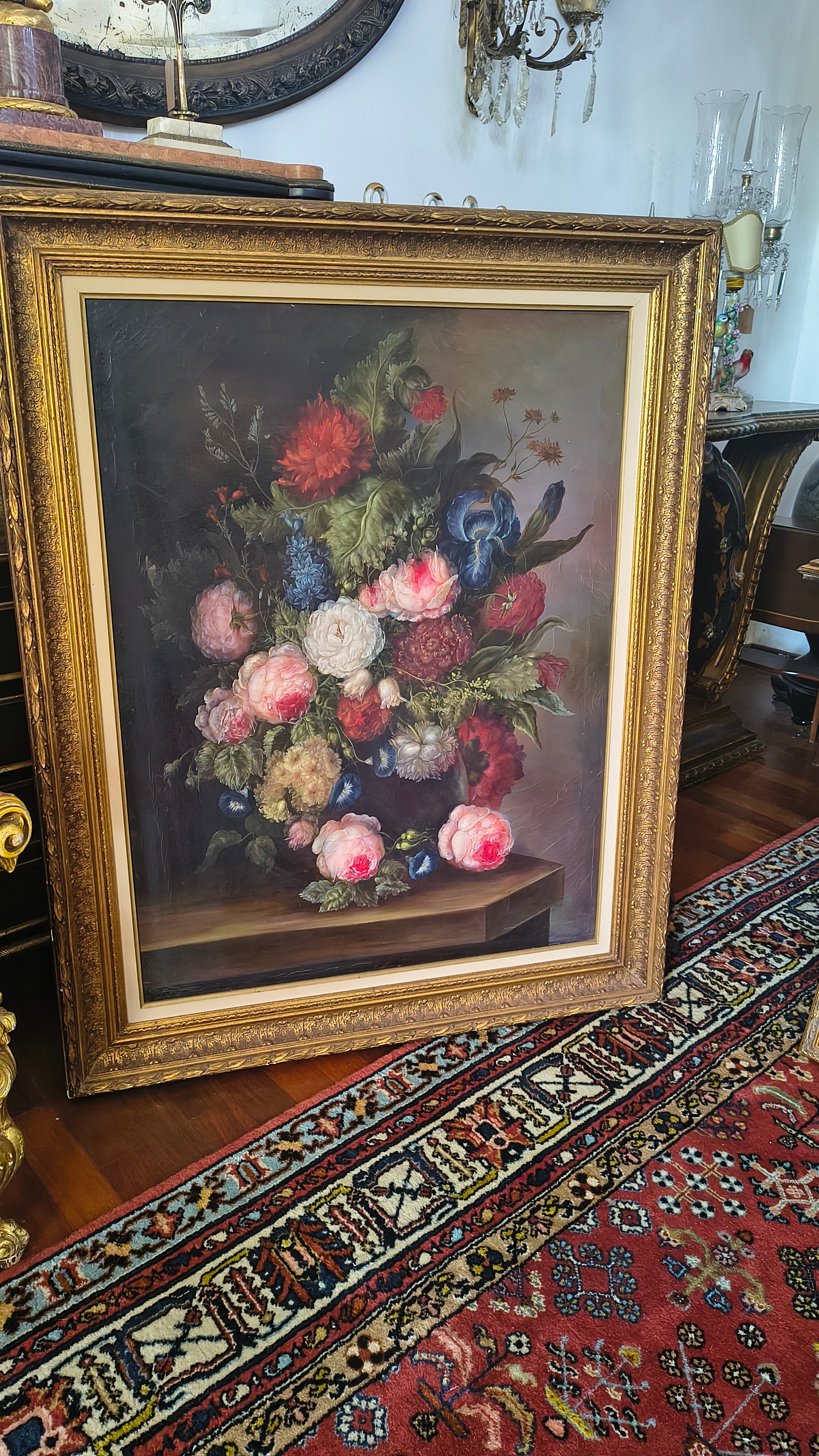 Quadro Josephine Benzet - Natureza Morta com flores (moldura dourada) 