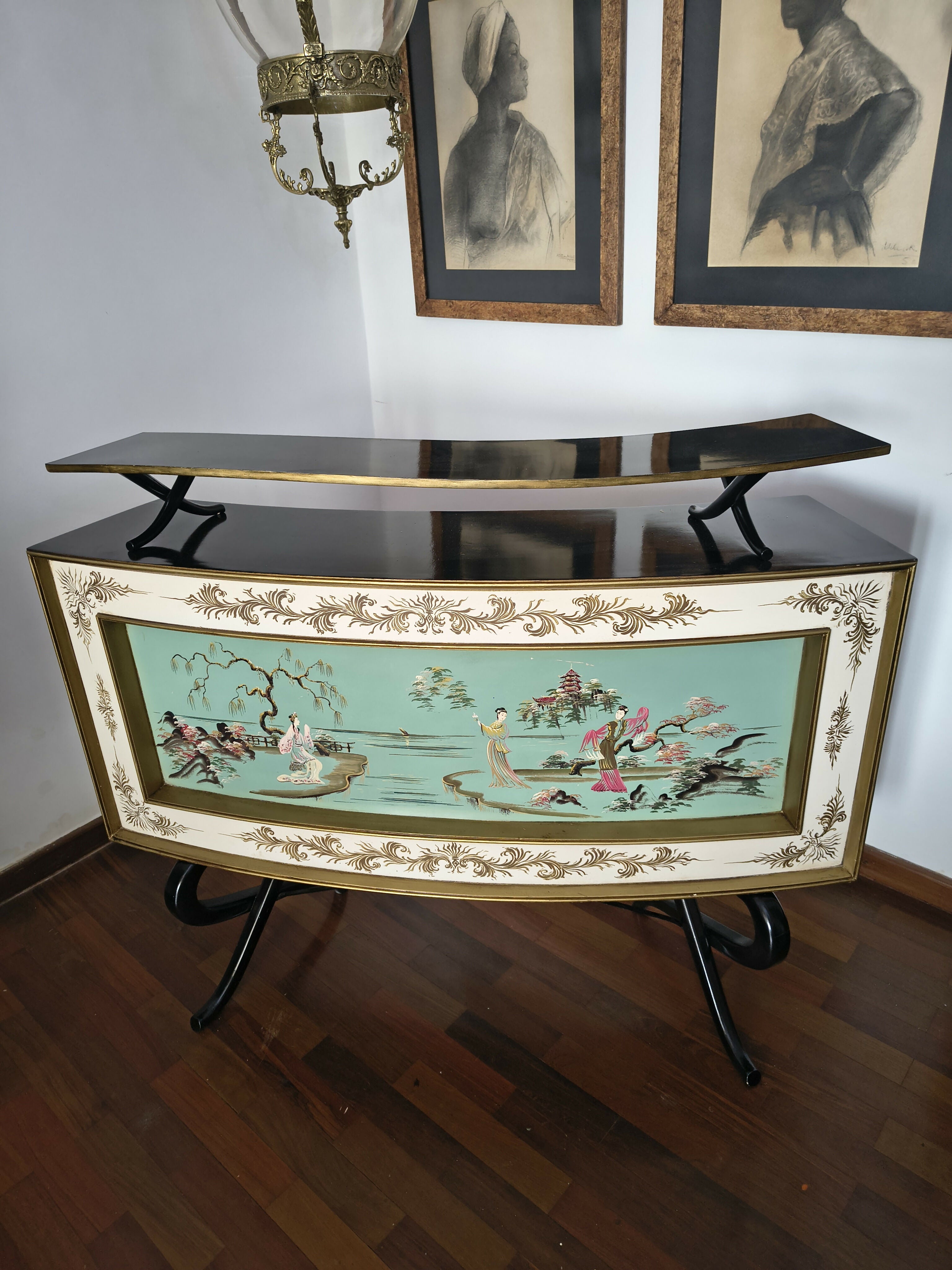 Barzinho Chinoiserie com 2 banquetas