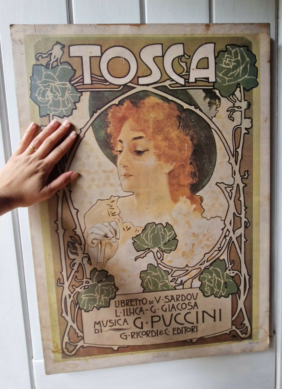 Belíssimo quadro vintage do icônico pôster italiano da ópera Tosca