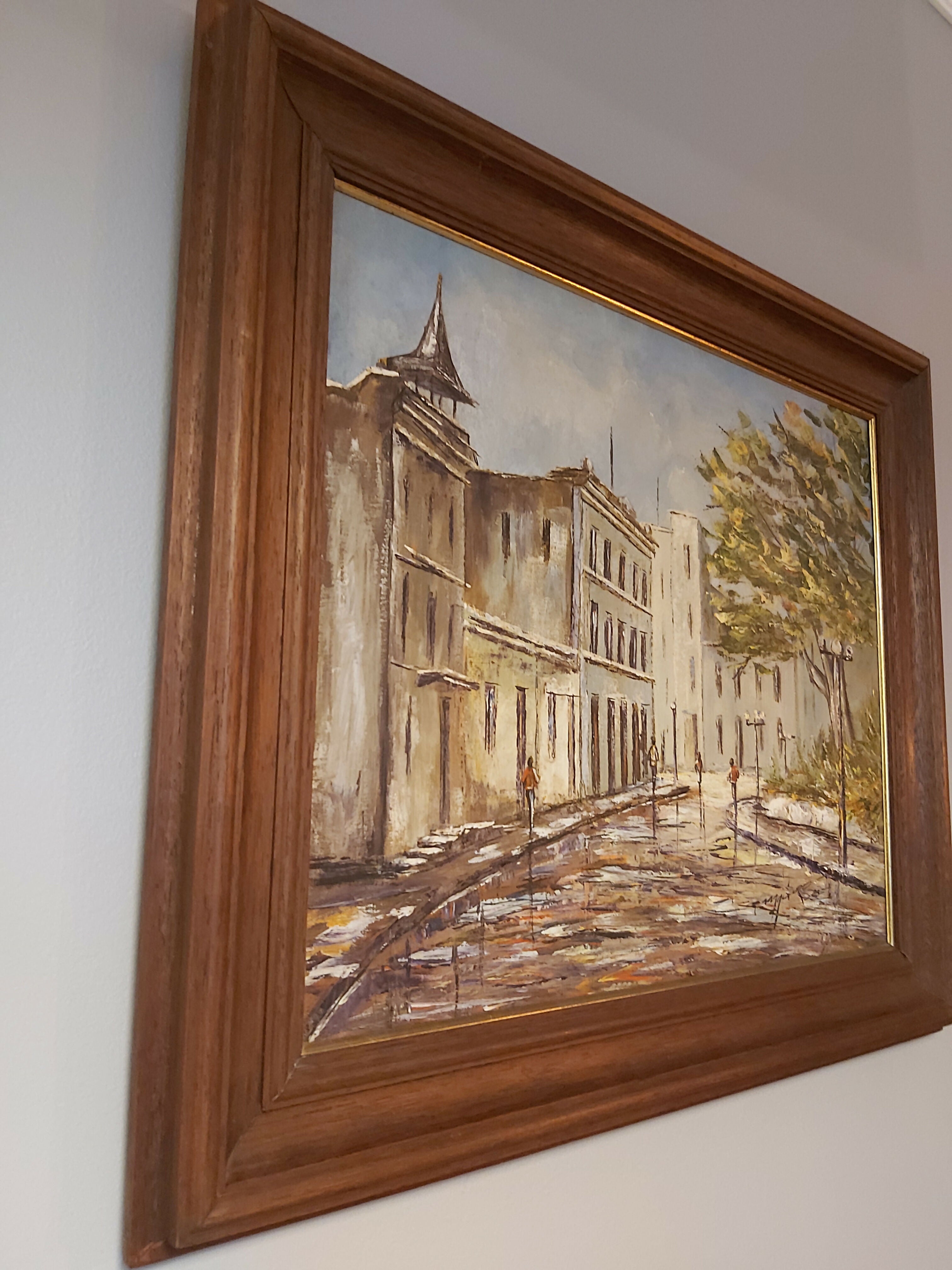 Quadro óleo sobre tela com paisagem urbana