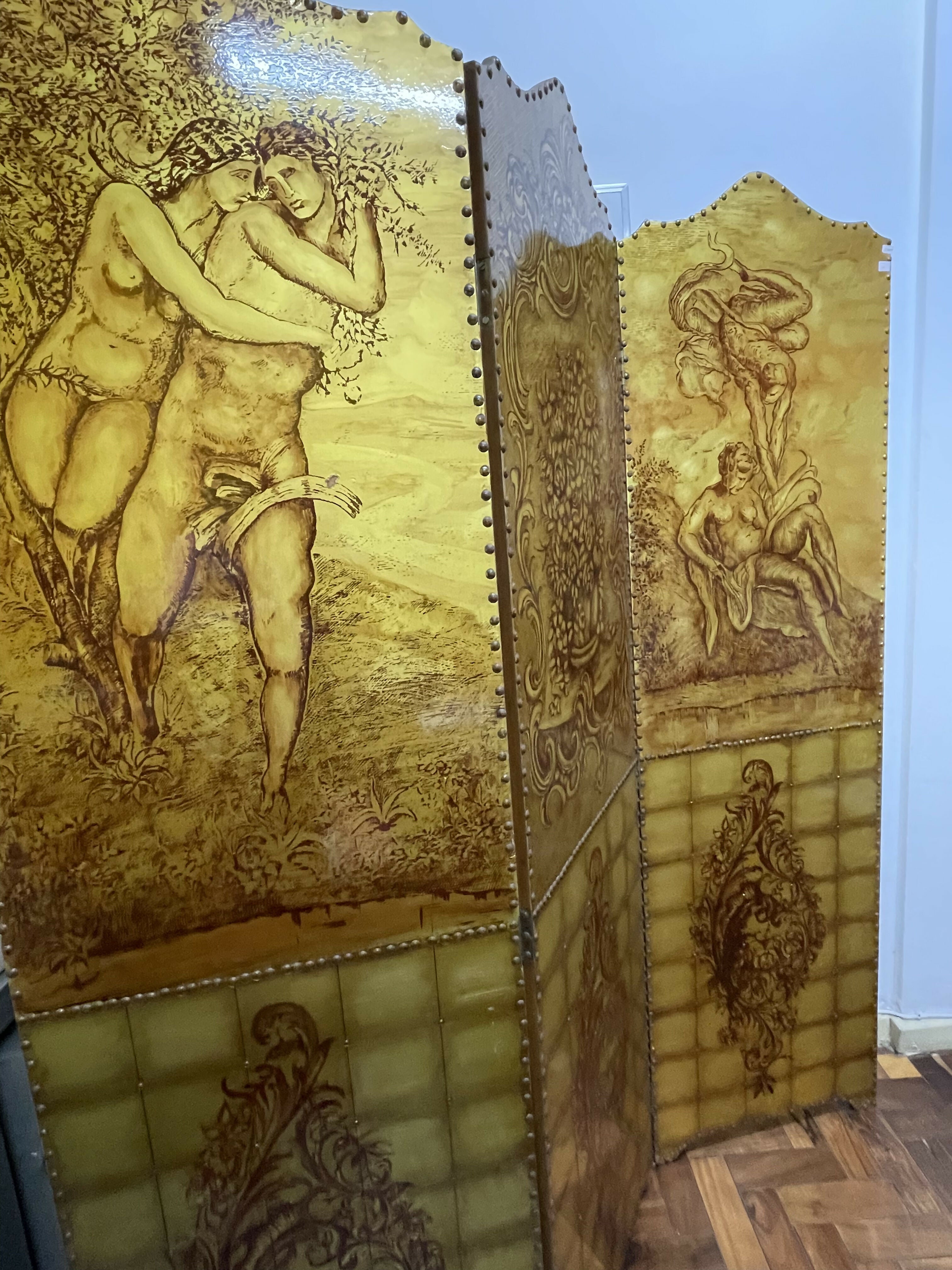 Biombo dourado Adão e Eva