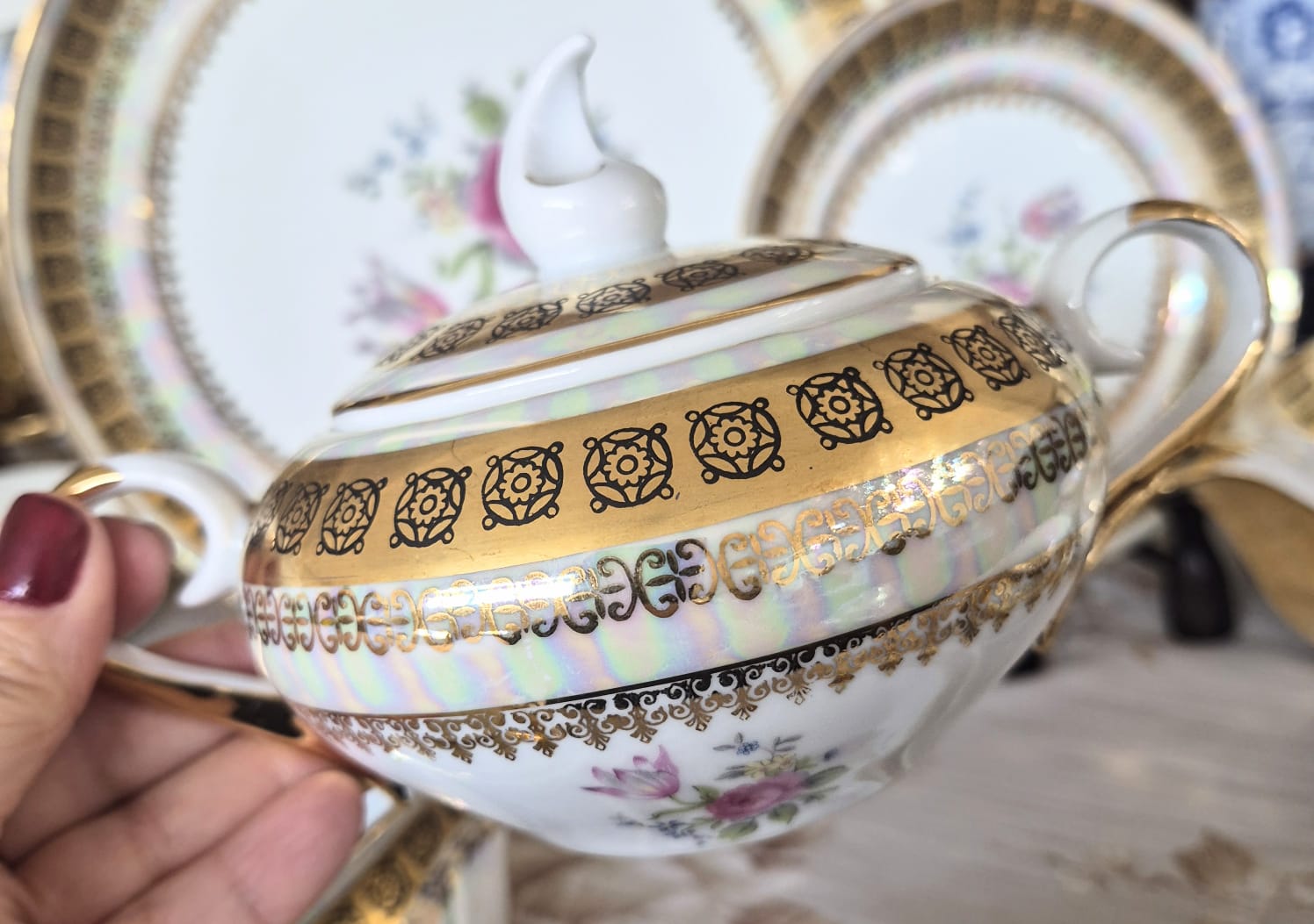 Conjunto de chá em porcelana nacional Schmidt,  anos 40, Rio do Testo. 22 peças impecáveis!
