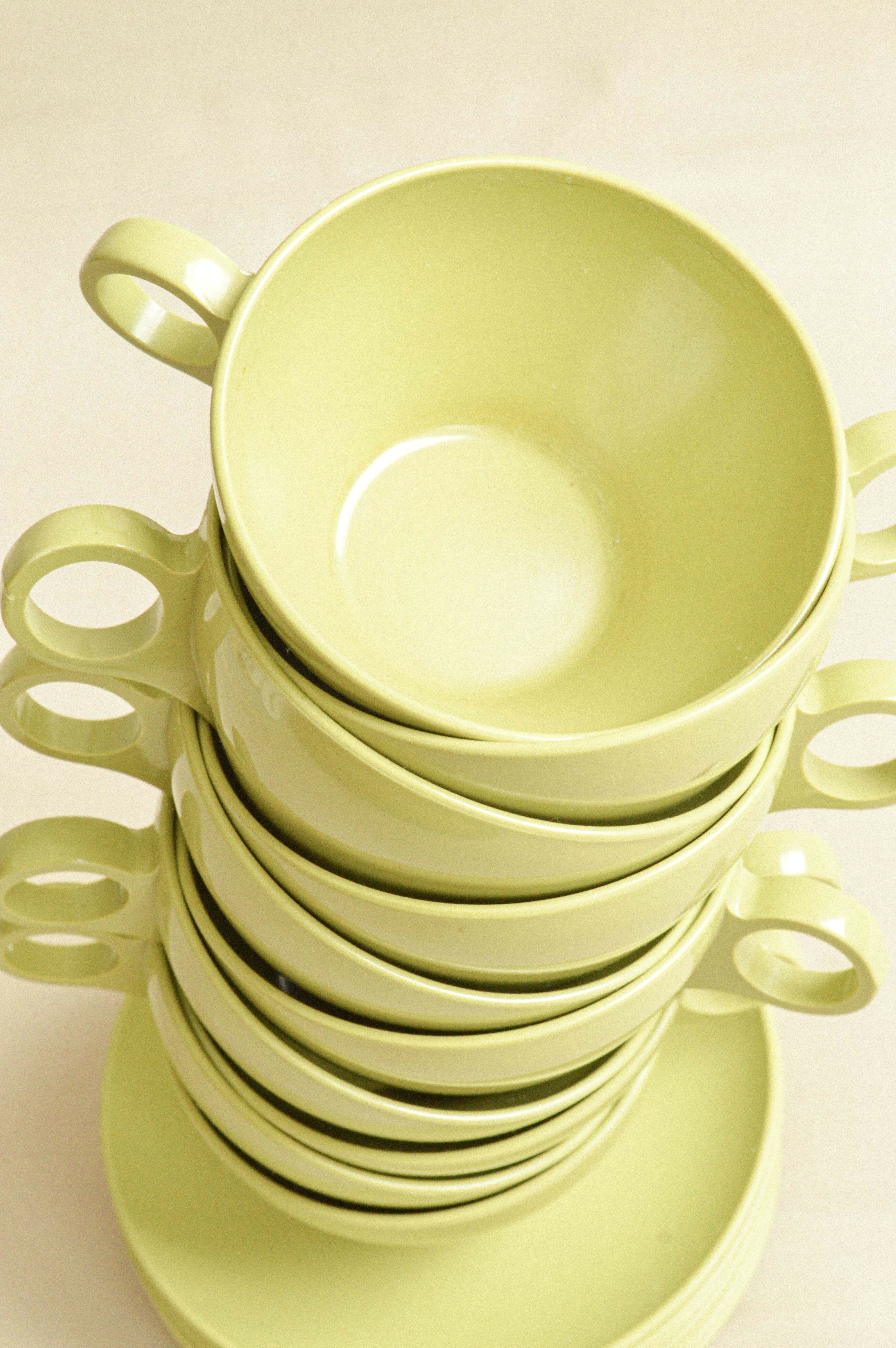 xícaras melamina verde, anos 60/70