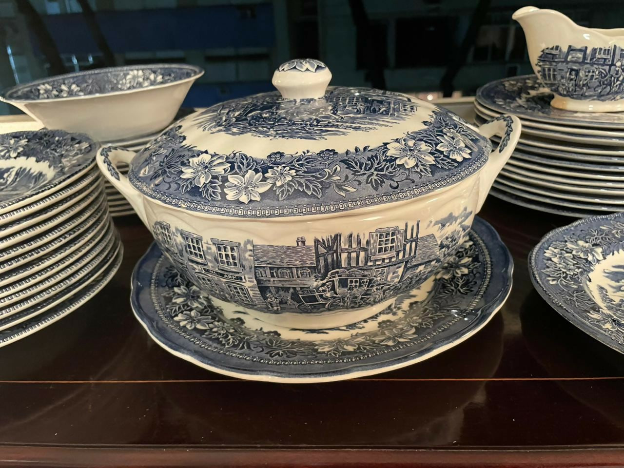 Aparelho de jantar inglês completo 40 peças para 12 pessoas Royal Tudor Ware Azul English Scenery