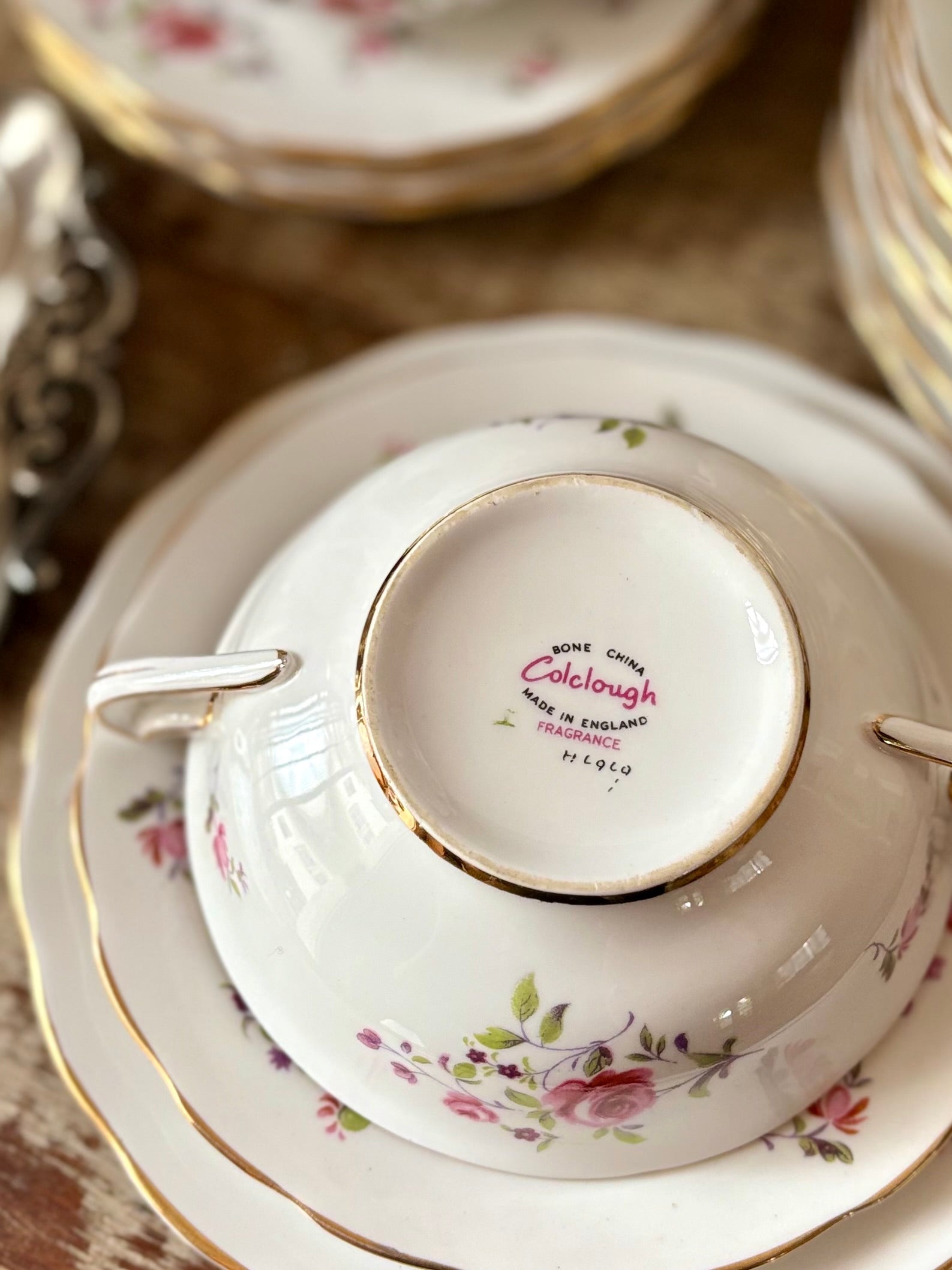 36 peças porcelana inglesa para sobremesa com desenhos de rosas 