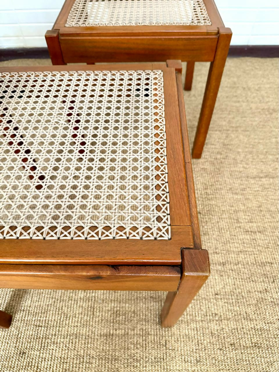 Trio cadeiras vintage Barzenski em palhinha