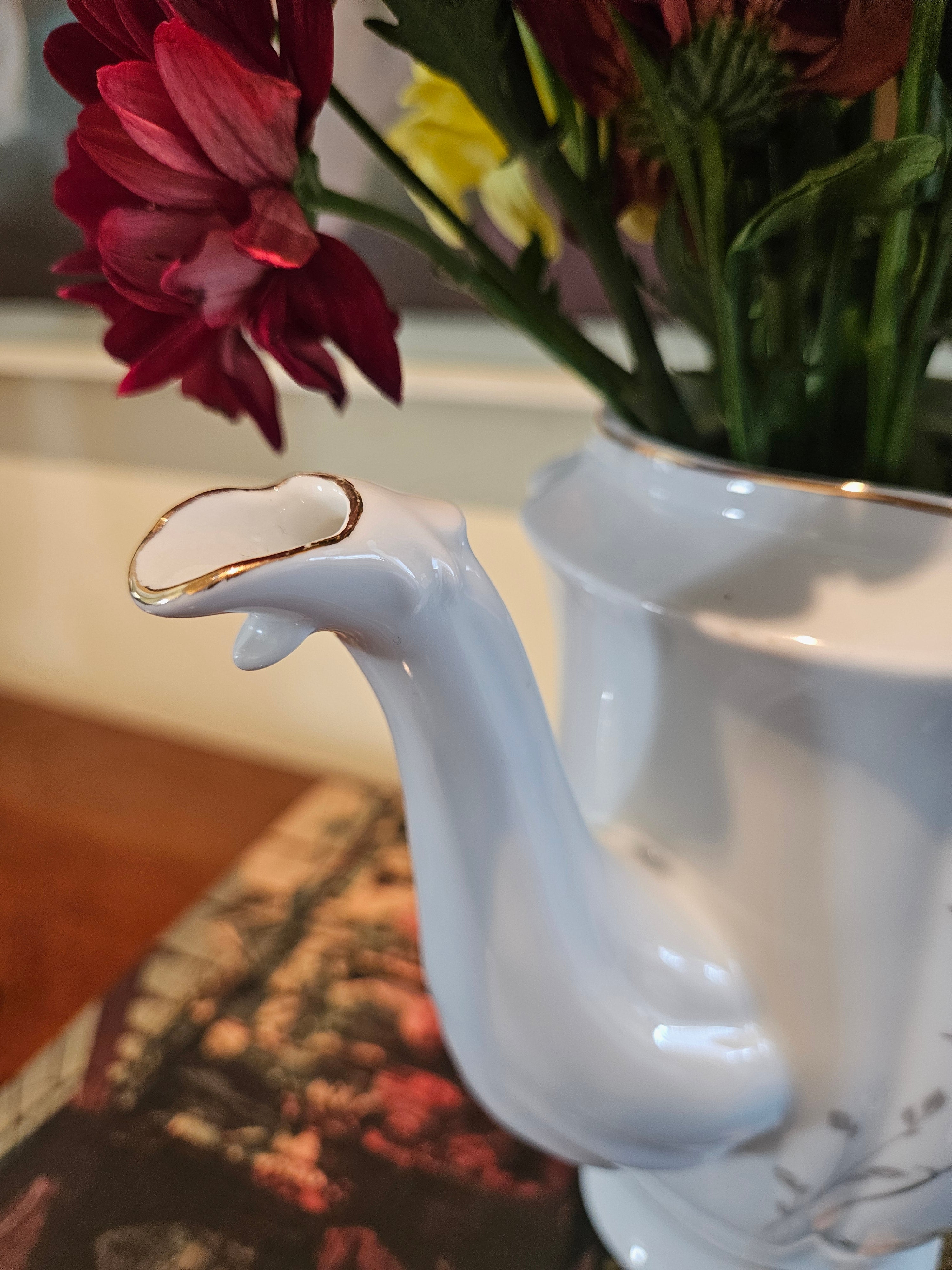 Vaso Bule  Porcelana Real Floral Sem Tampa