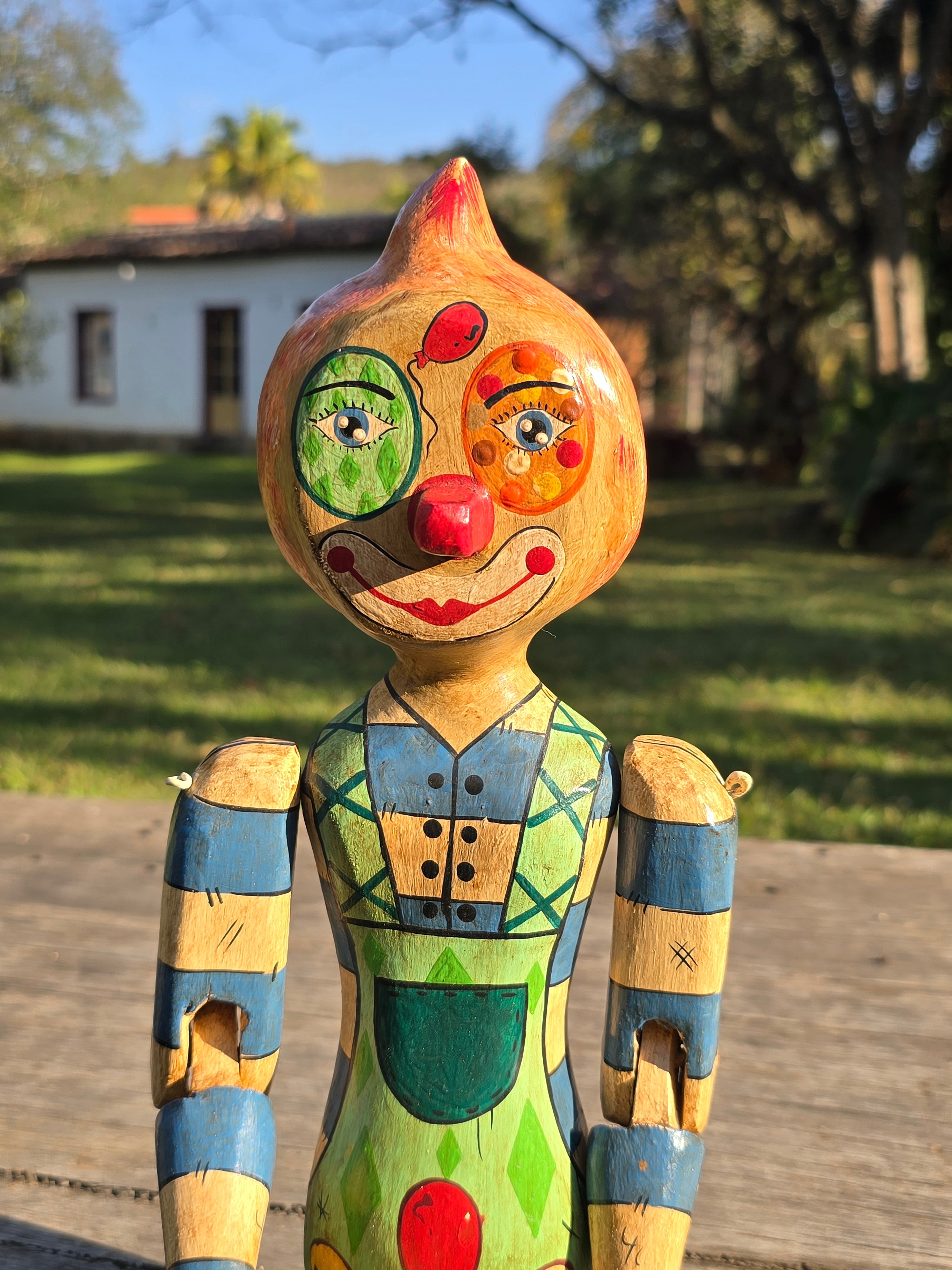 Palhaçinho Articulado de Madeira Pintado à Mão