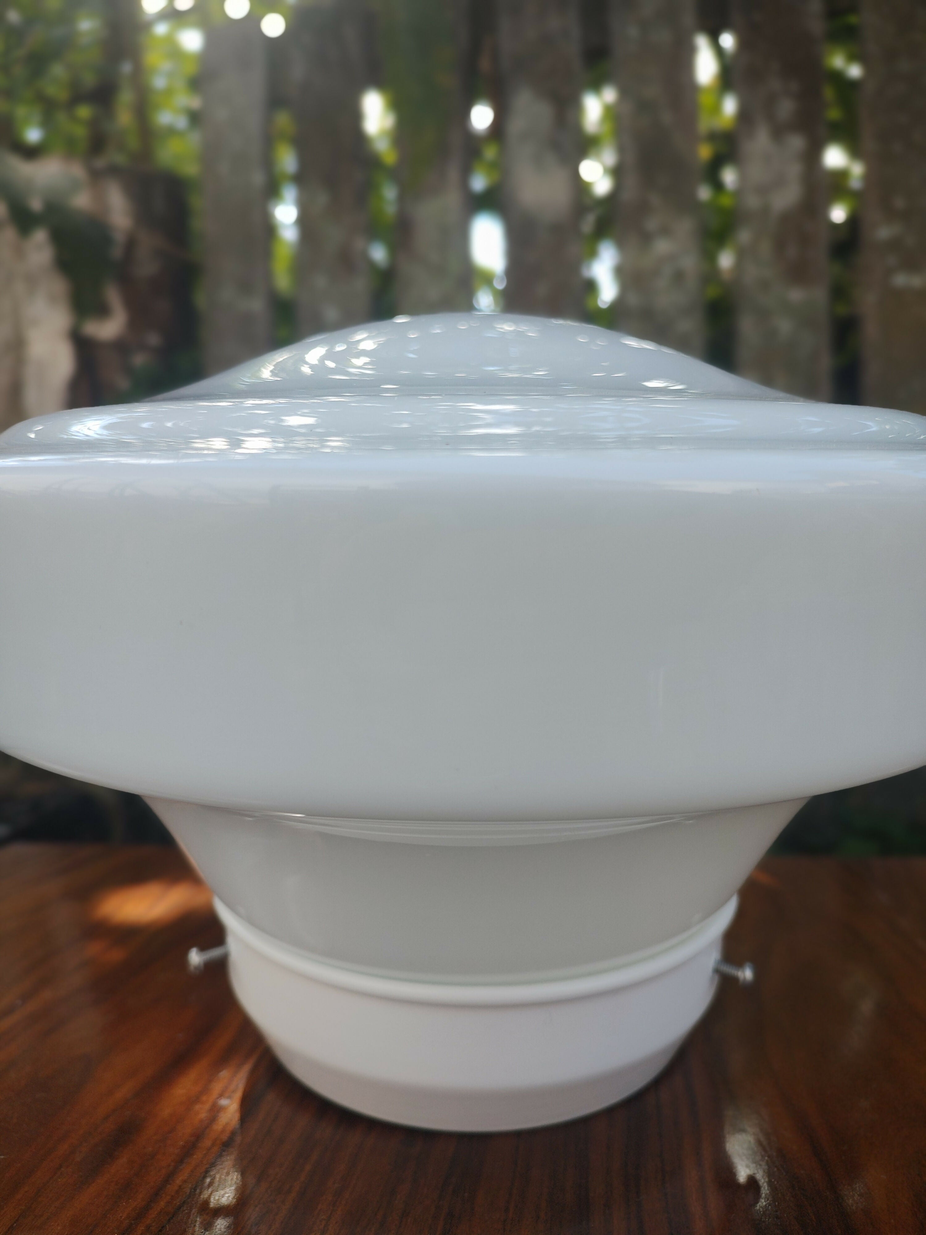 Antiga Cúpula / Lustre / Luminária Bojuda grande em vidro leitoso liso com plafon novo