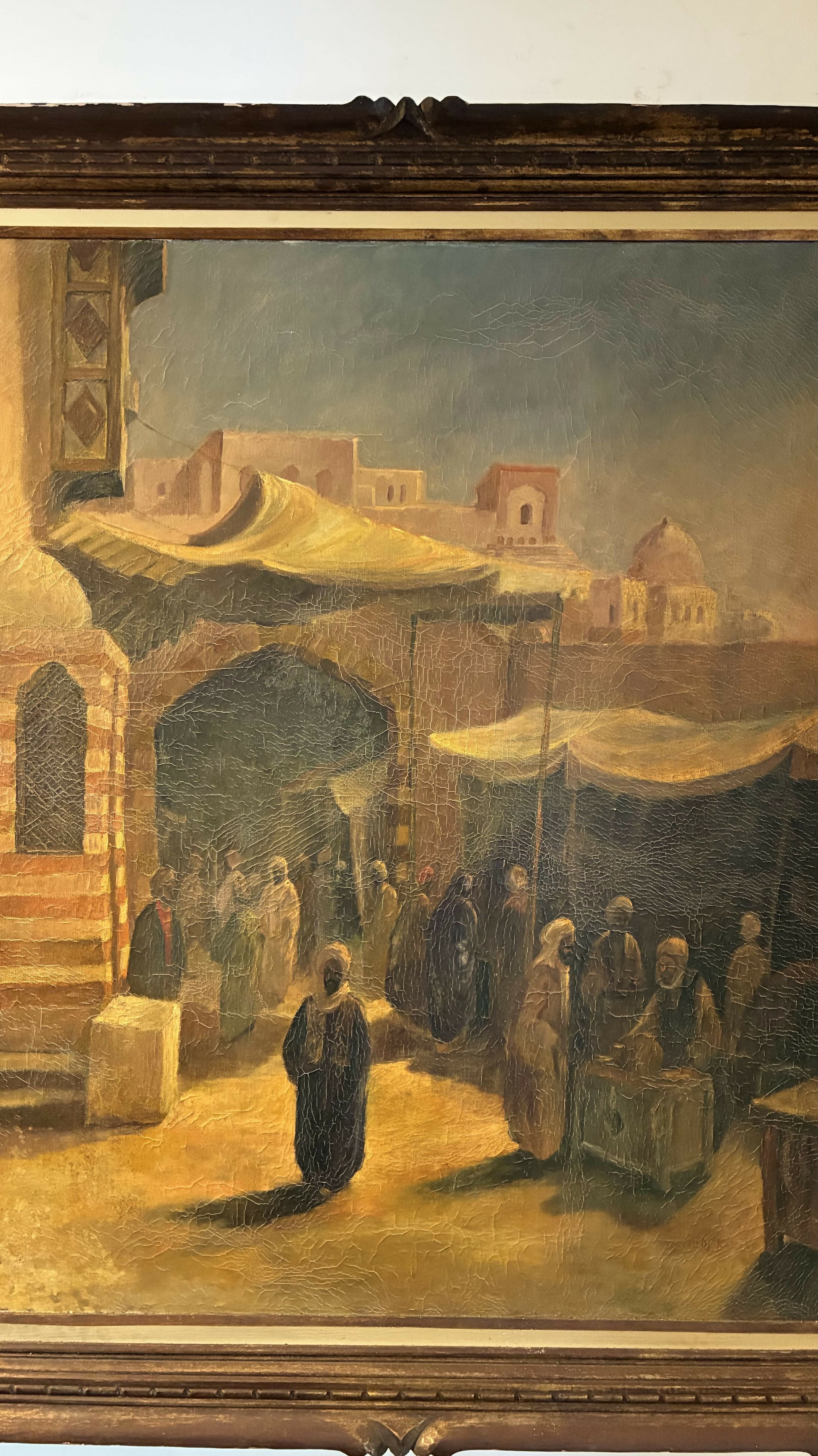 Quadro Óleo Sobre Tela – Cena de Mercado Árabe Clássico