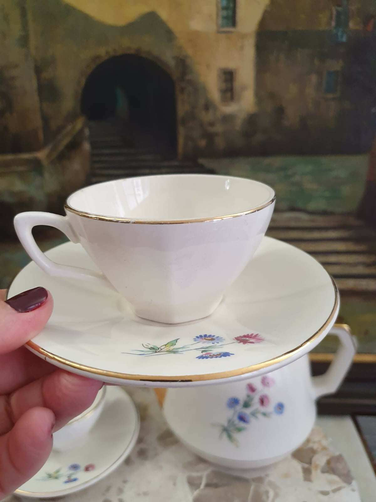 Conjunto antigo, raríssimo, em faiança francesa Digoin Sarreguemines, para café. Modelo Christine. Maravilhoso! Para colecionador de antiguidades europeias.