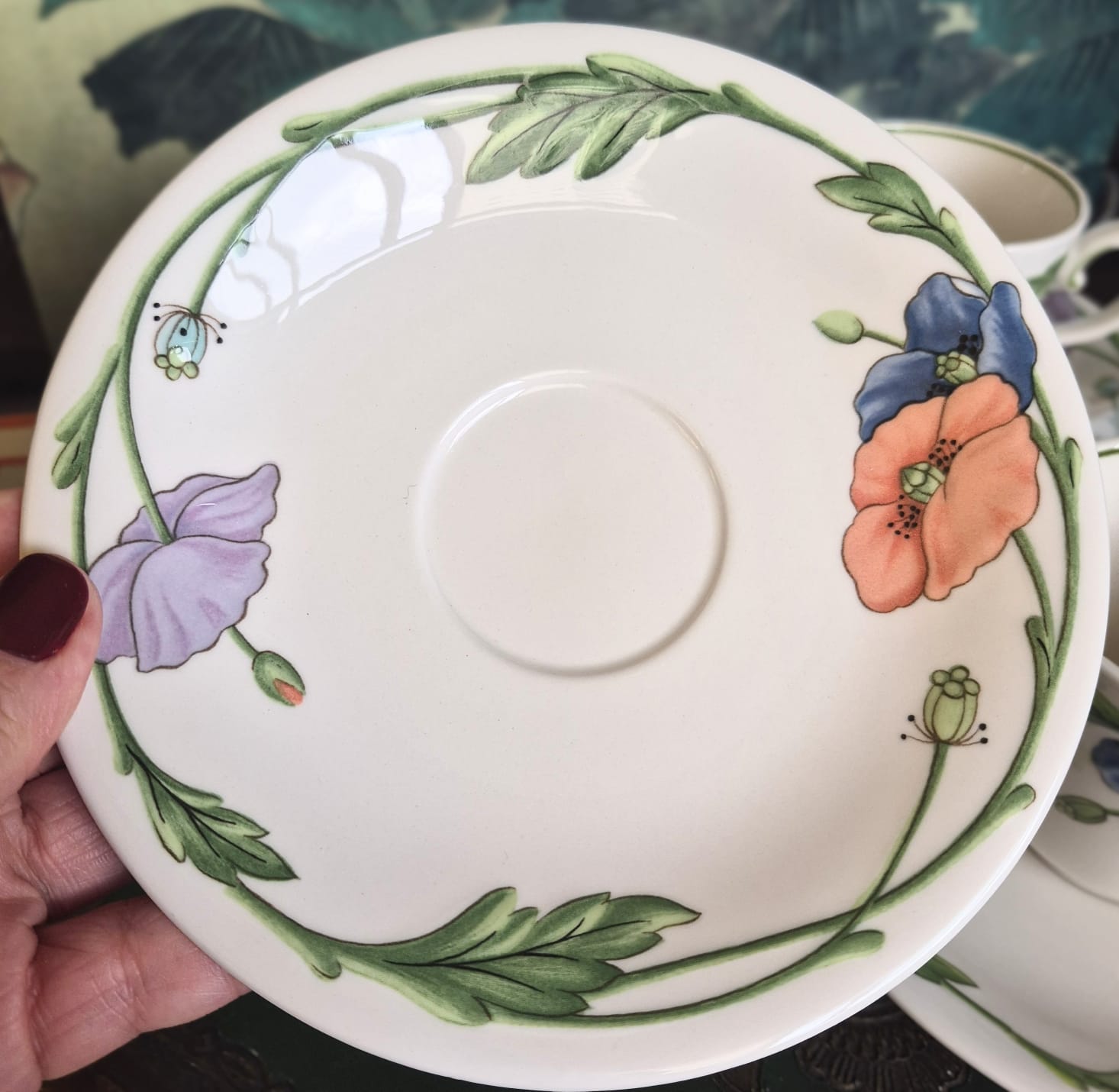 Conjunto de 8 xícaras de chá em Vitro-Porcelana  alemã Villeroy &amp; Boch. Anos 80 / 90, linha Amapola