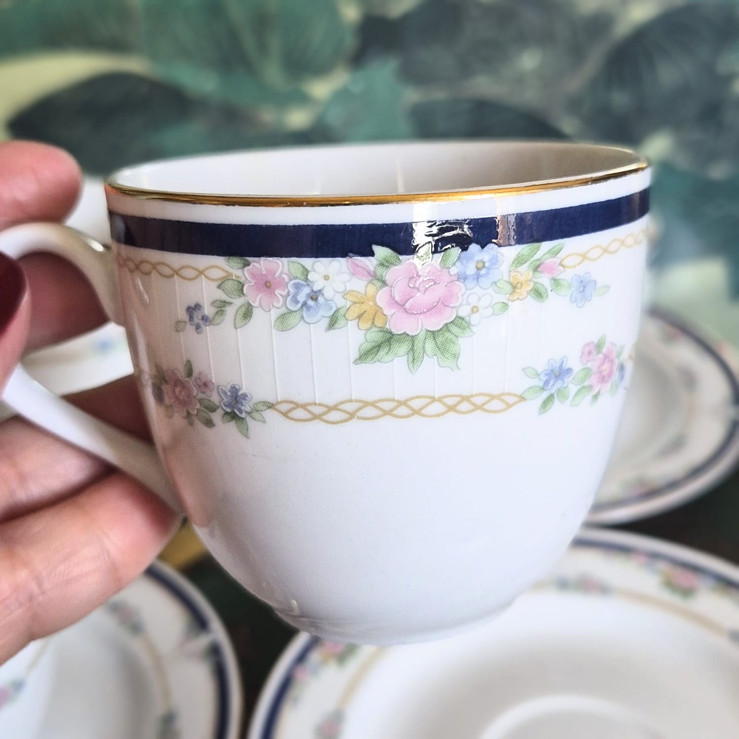 Conjunto de 8 xícaras de chá em porcelana vintage alemã, anos 90, R&amp;B. Linha Flirt, modelo Patrícia.