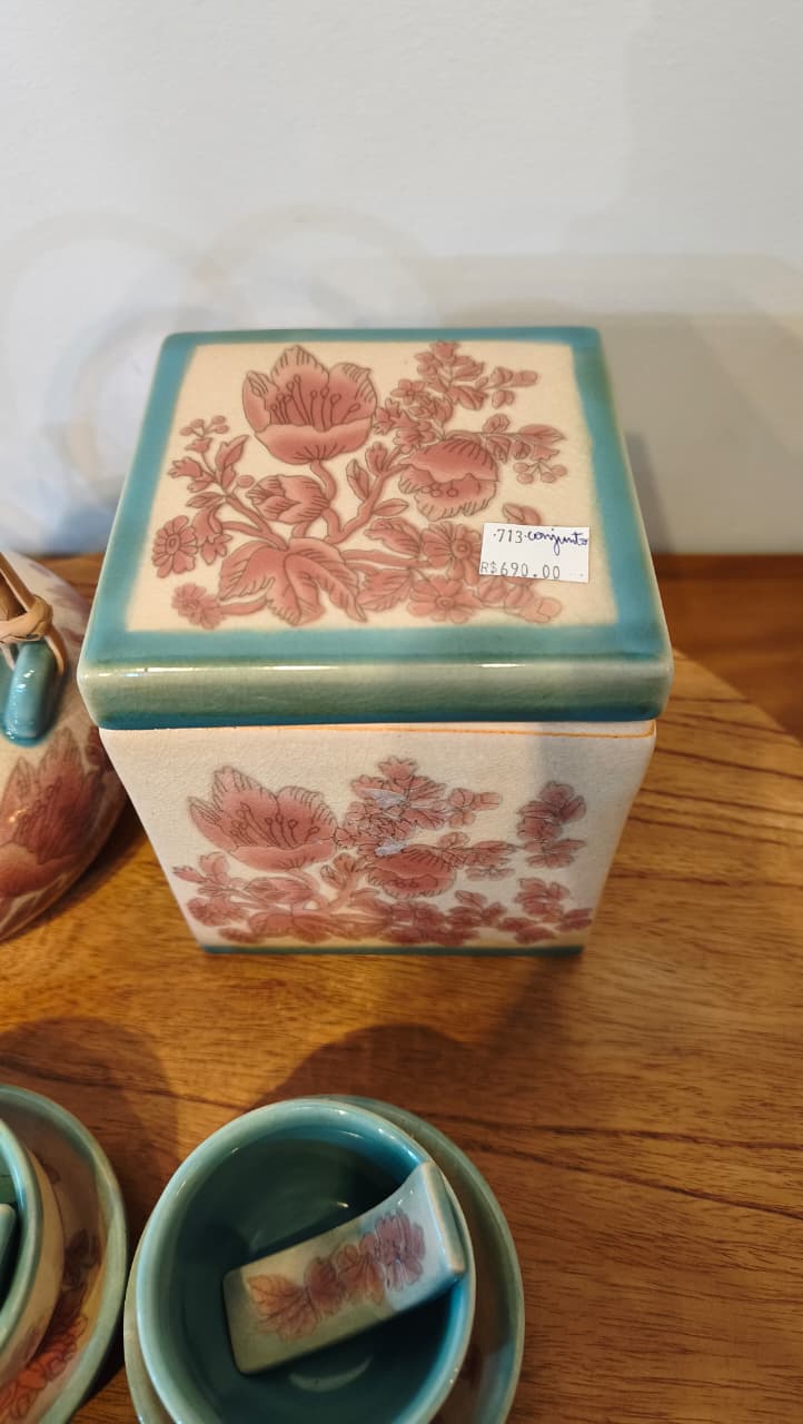 Conjunto De Chá Em Cerâmica Pier 1 Imports – Decoração Floral – 14 Peças