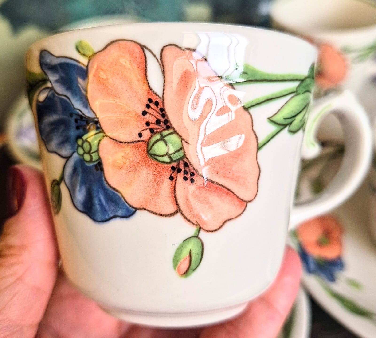 Conjunto de 8 xícaras de chá em Vitro-Porcelana  alemã Villeroy &amp; Boch. Anos 80 / 90, linha Amapola