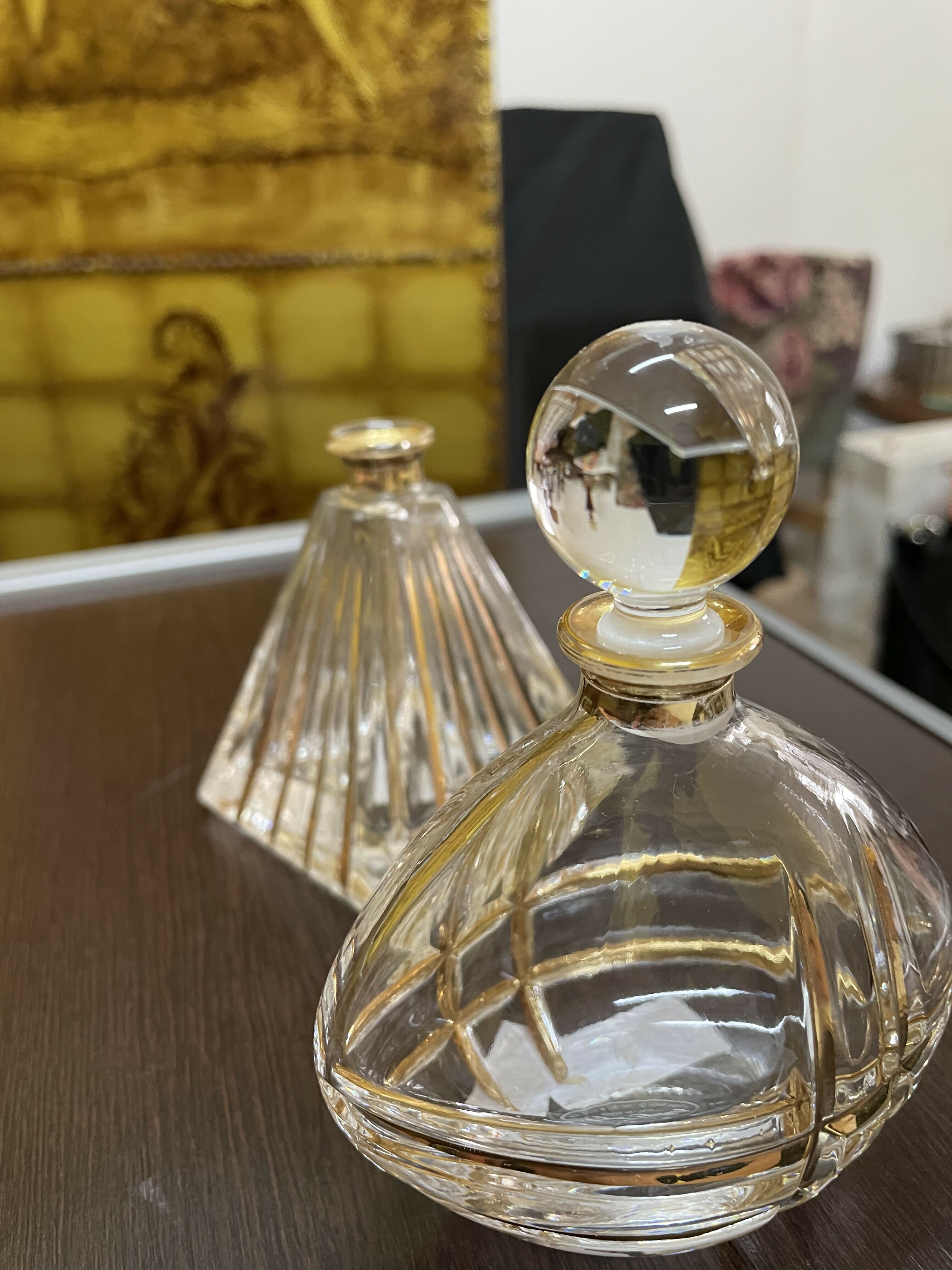 Jogo de Perfumeiro cristal friso dourado