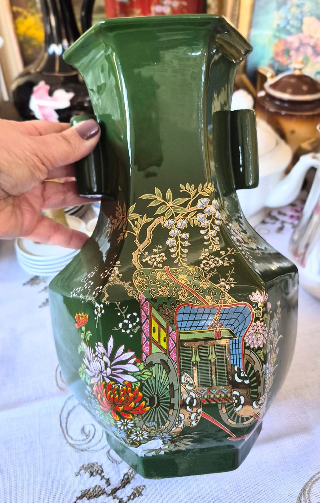 Vaso verde em cerâmica vintage Lee&