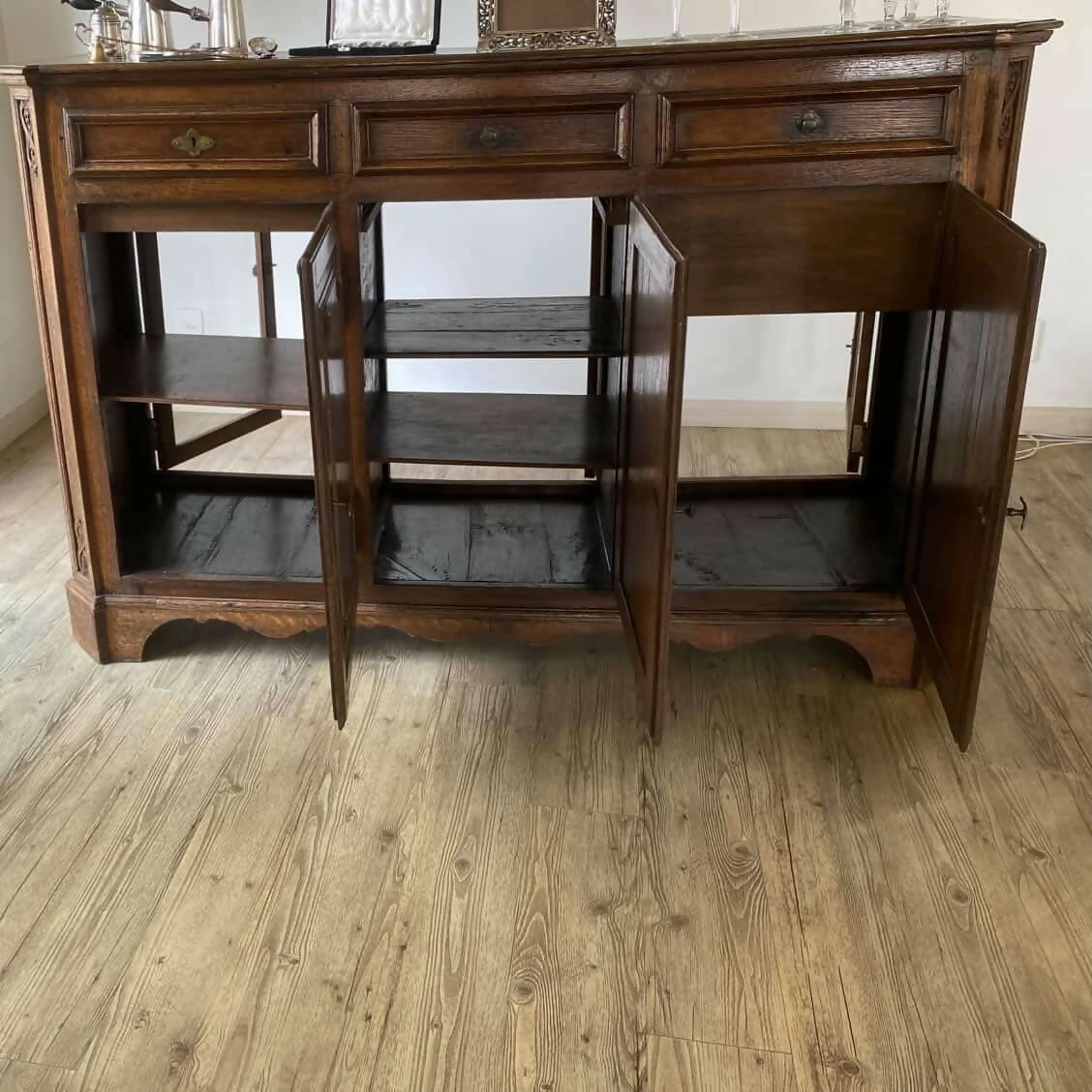Balcão / Buffet multifuncional em madeira Carvalho, anos 80, feito sob encomenda
