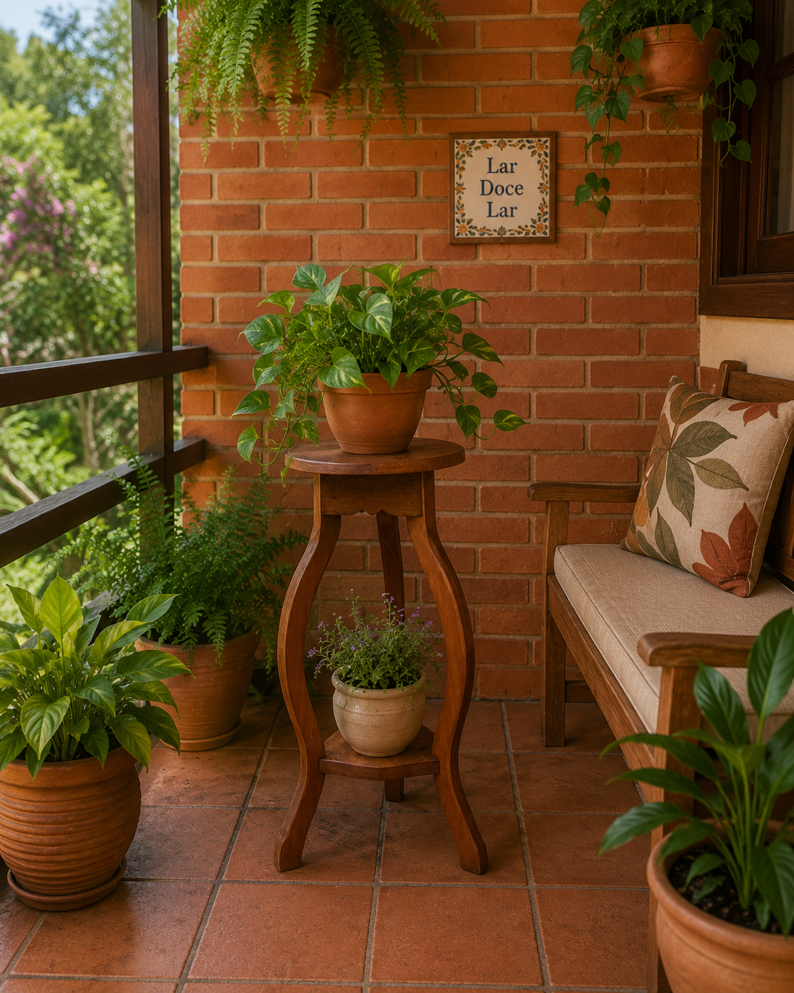 Suporte / Coluna para plantas em. madeira com tampo redondo 