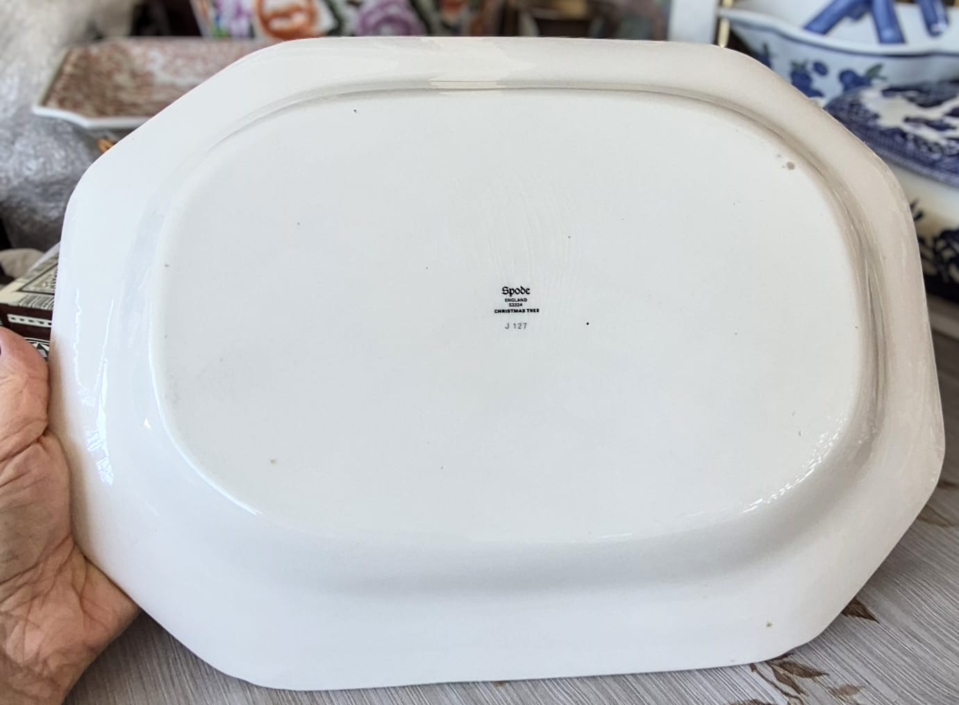 Travessa em faiança vintage inglesa comemorativa de Natal Spode, linha Christmas Tree. Linda e em ótimo estado.