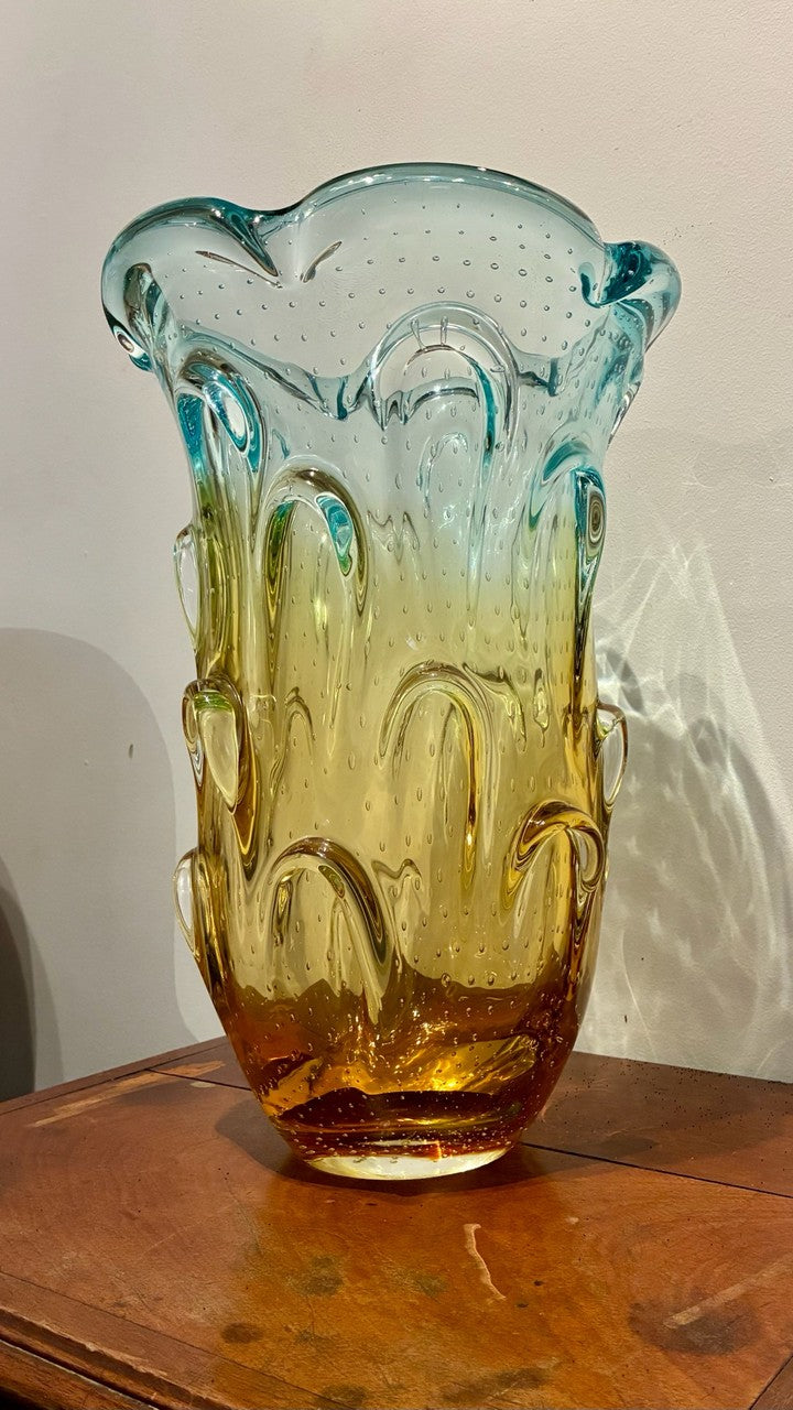 Vaso de Vidro Murano Bicolor (Amarelo e azul) 