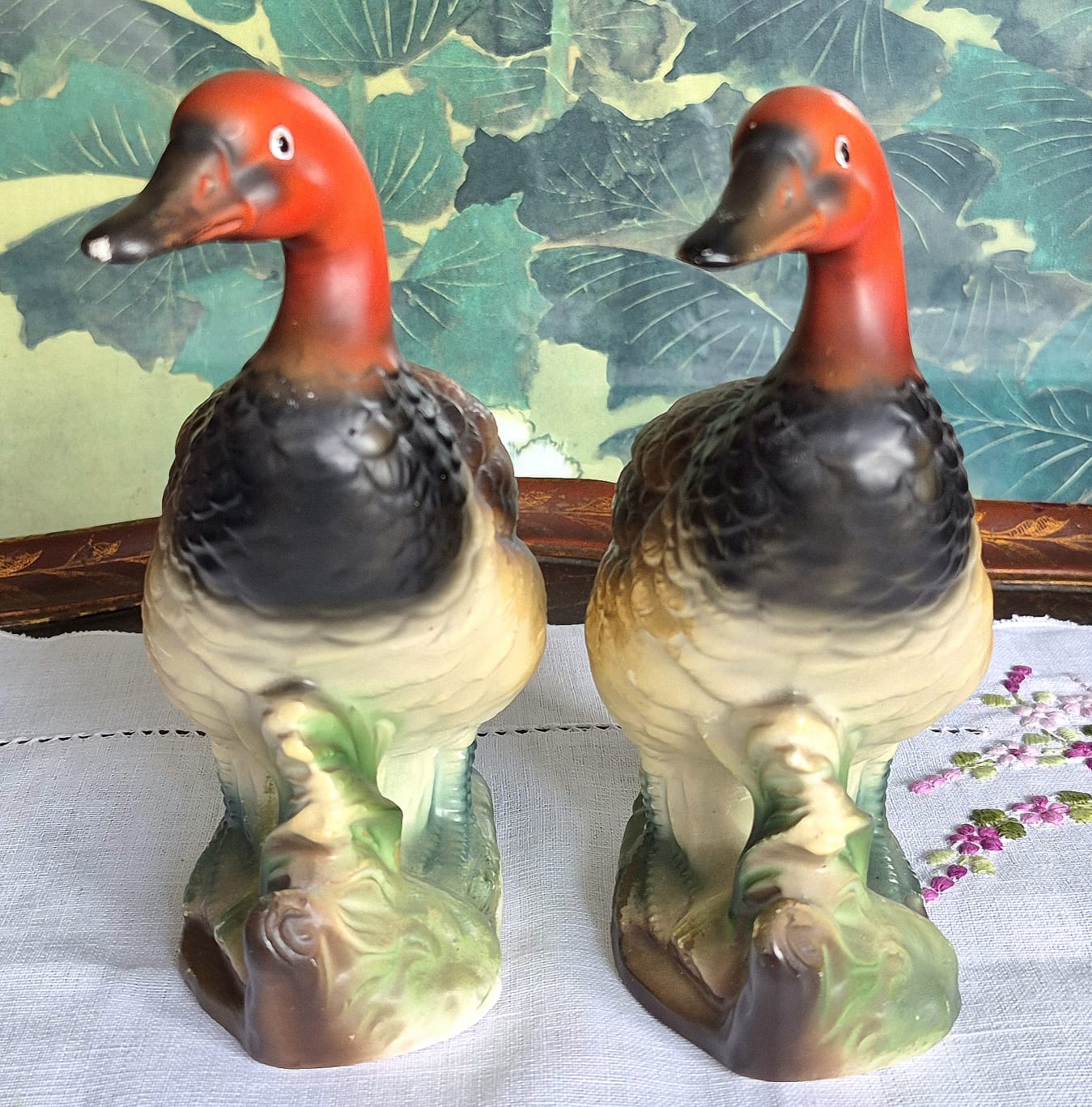 Par de Patos Mandarim em biscuit japonês Norleans. Vintage, lindos