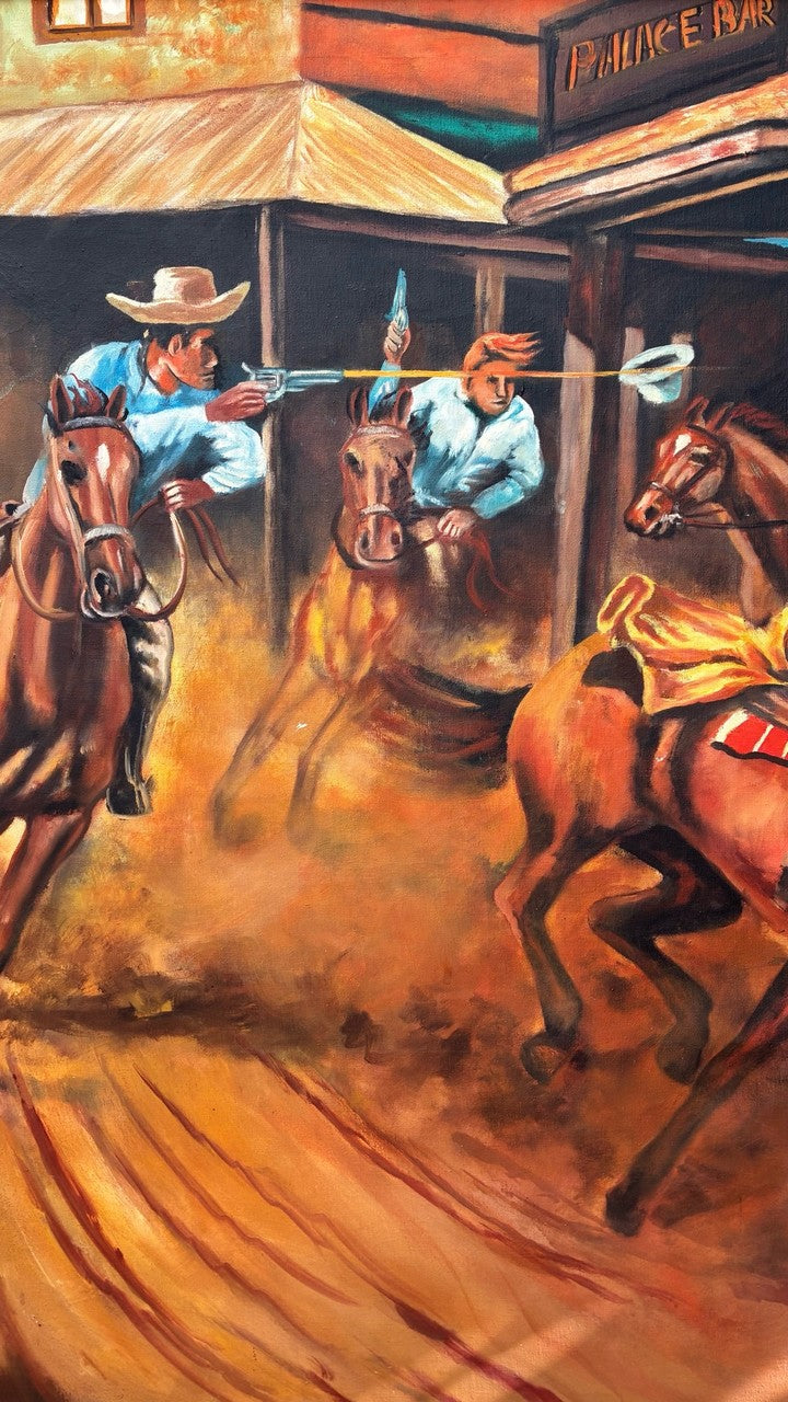 Quadro Pintura Óleo sobre Tela - Cena do Velho Oeste